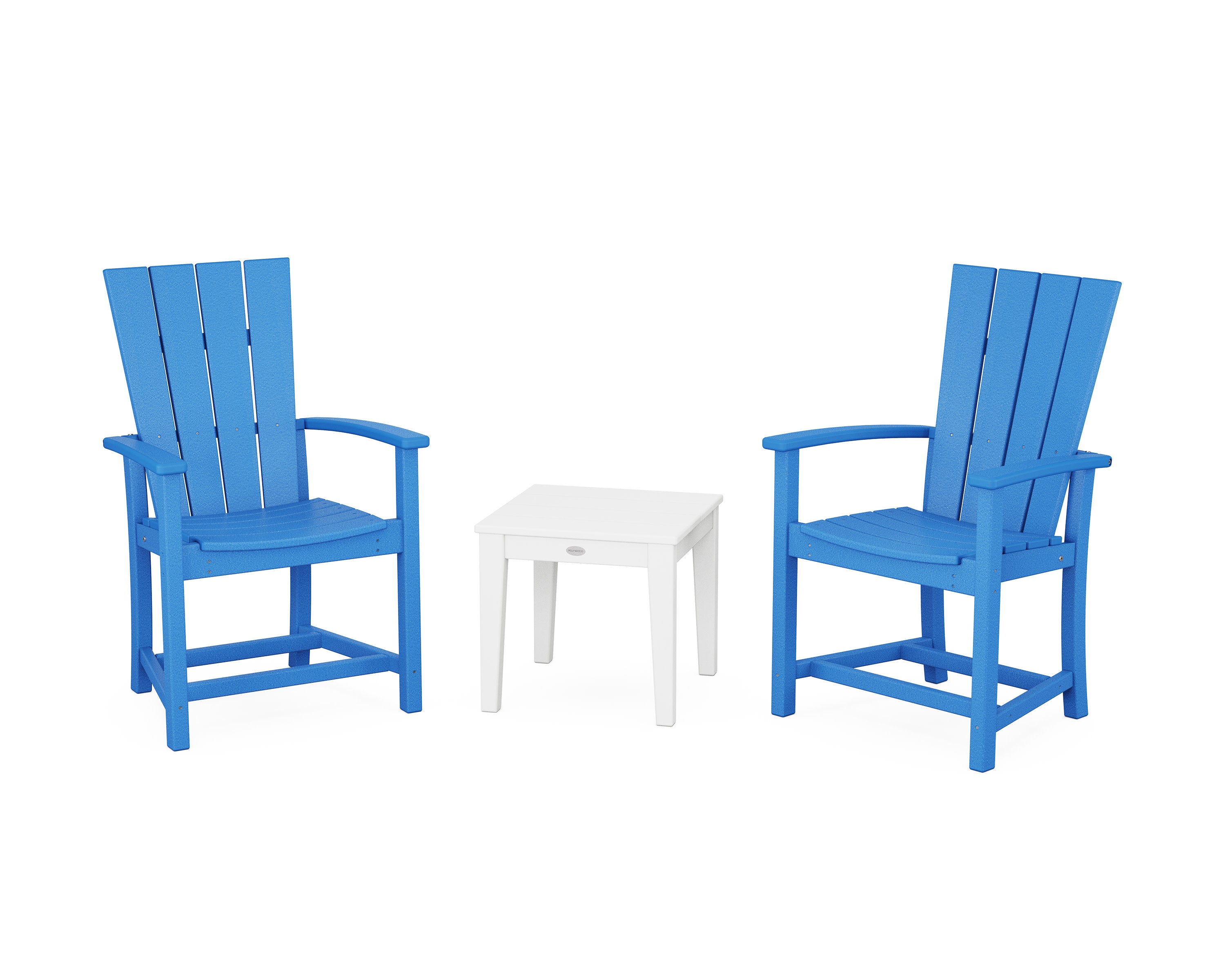 Quattro 3-Piece Upright Adirondack Chair Set in Pacific Blue / White