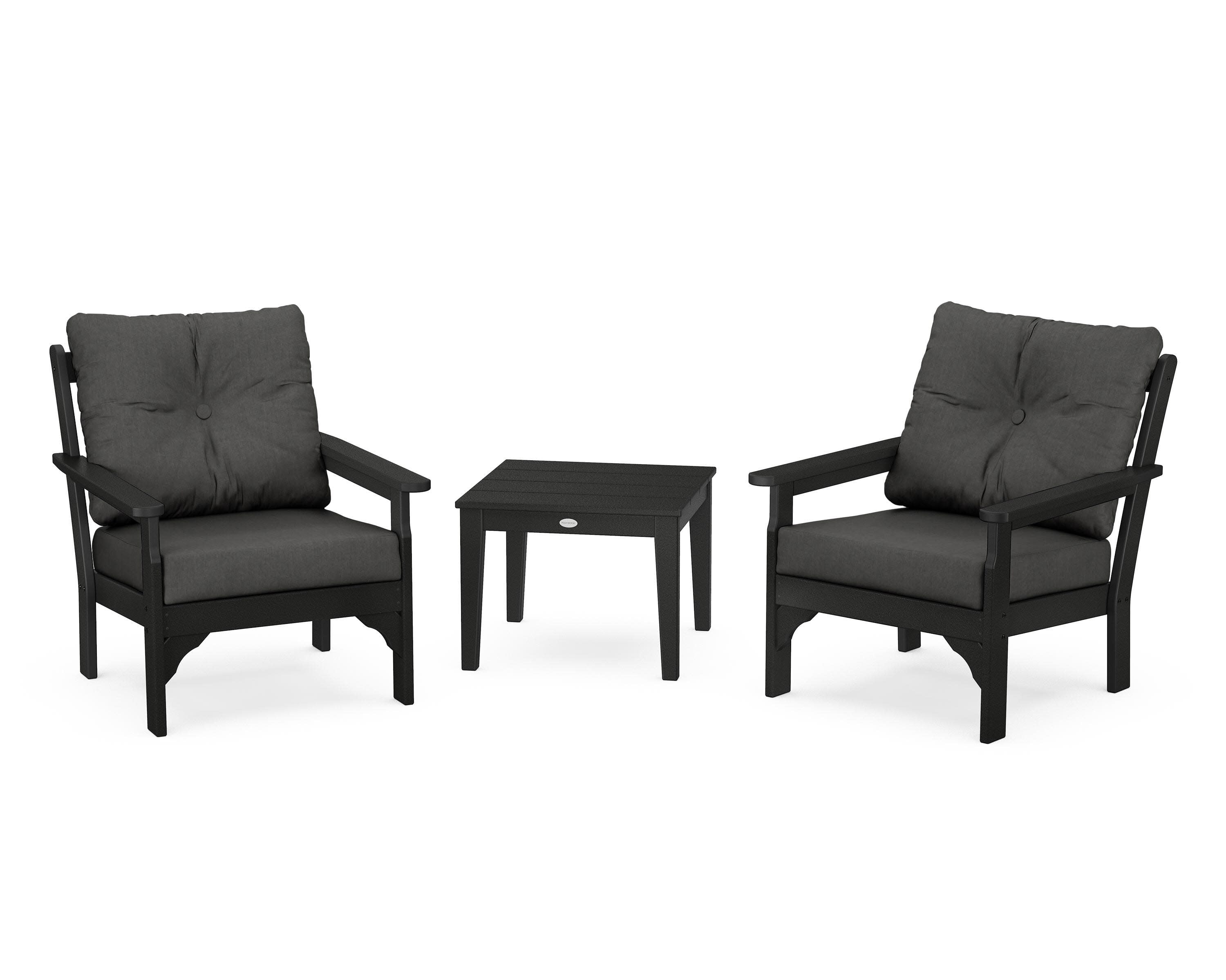 Vineyard 3-Piece Deep Seating Set in Black / Spectrum Carbon