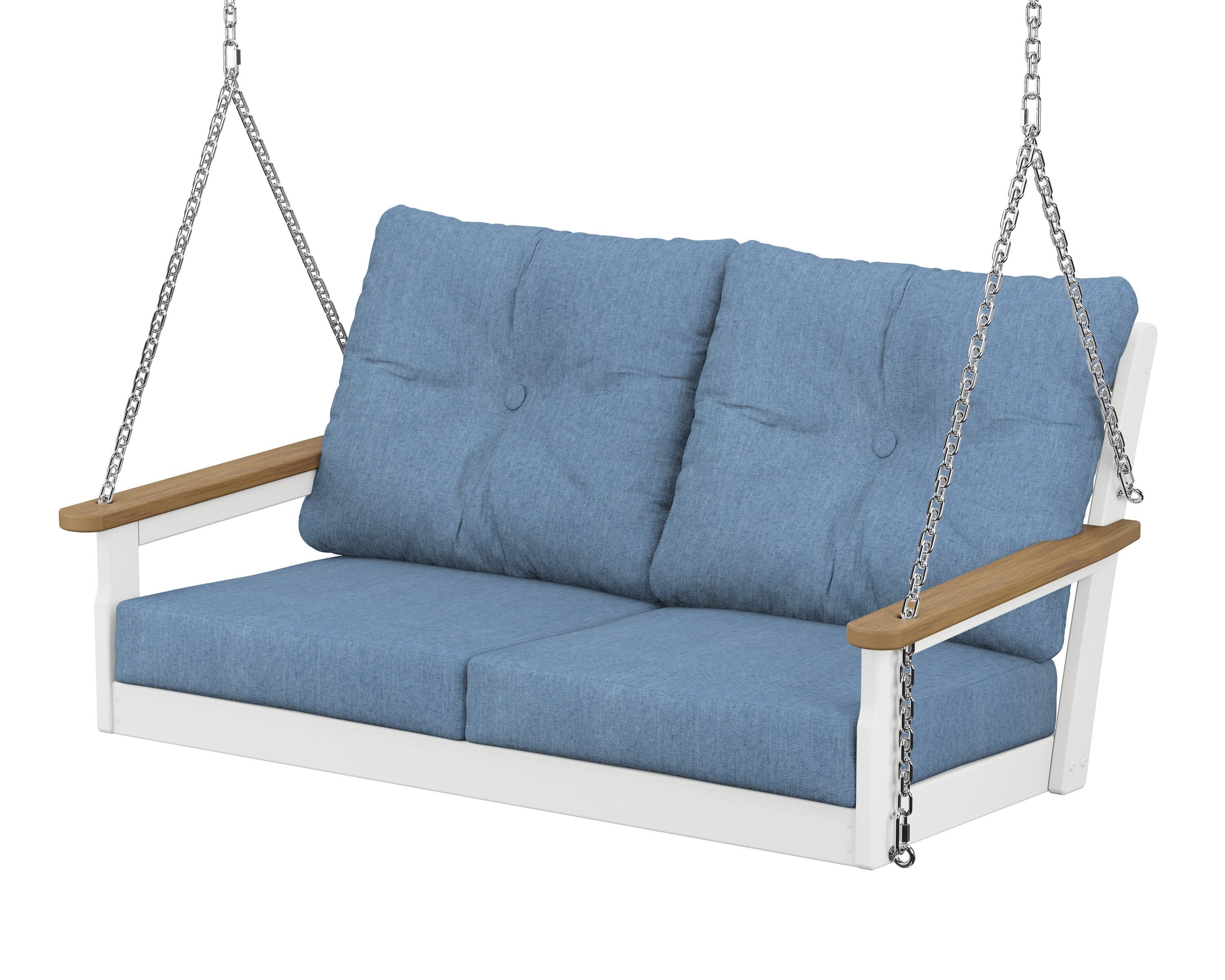 Vineyard Deep Seating Swing in White / Natural / Sky Blue