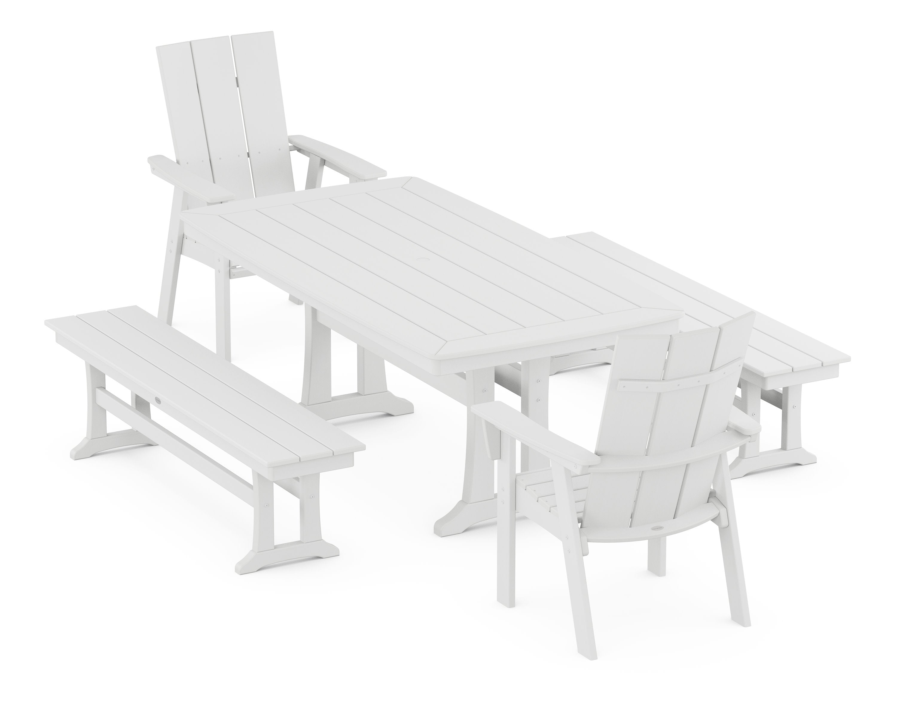 Modern Adirondack 5-Piece Dining Set with Trestle Legs in White