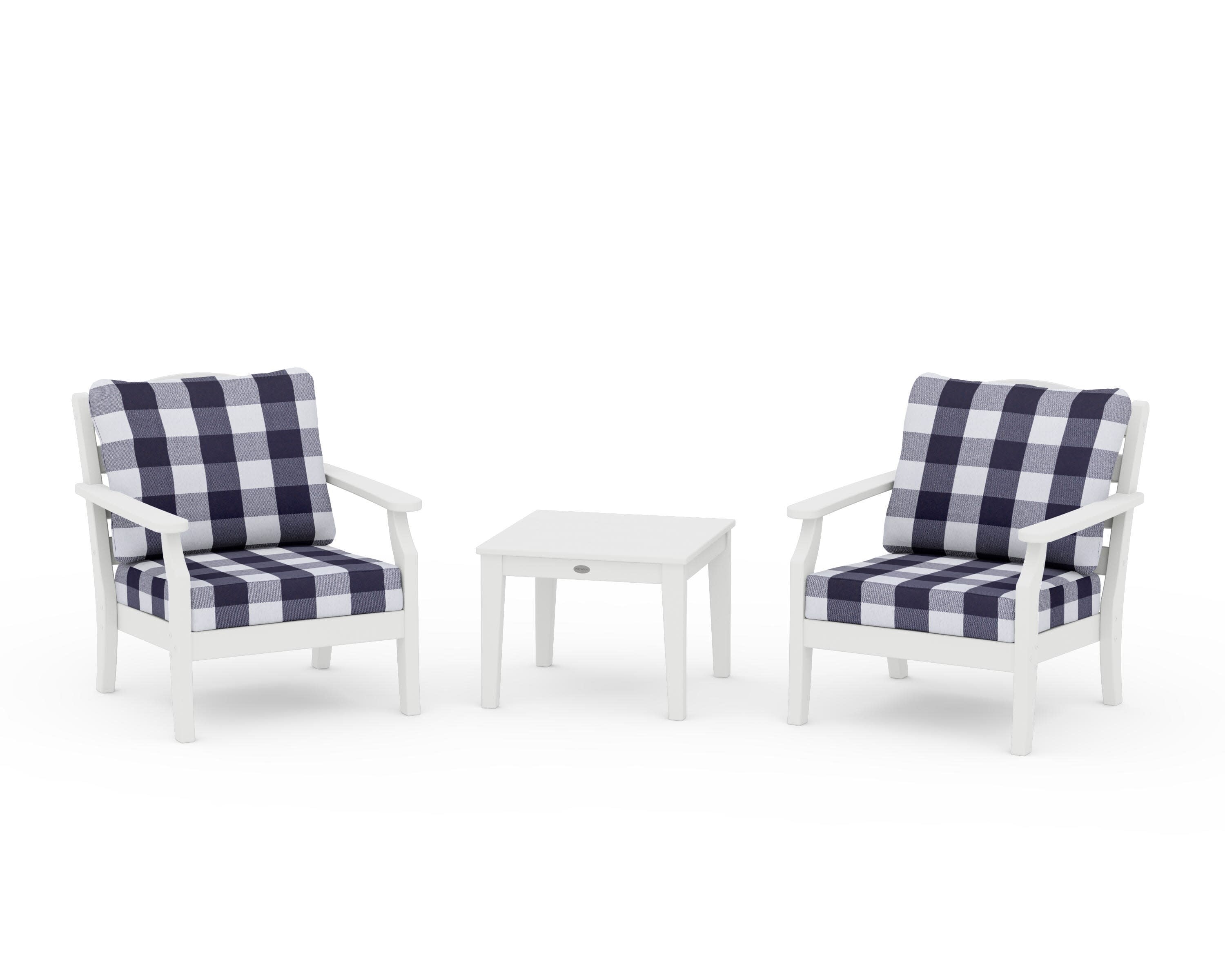 Savannah 3-Piece Deep Seating Set in White / Buffalo Plaid Navy