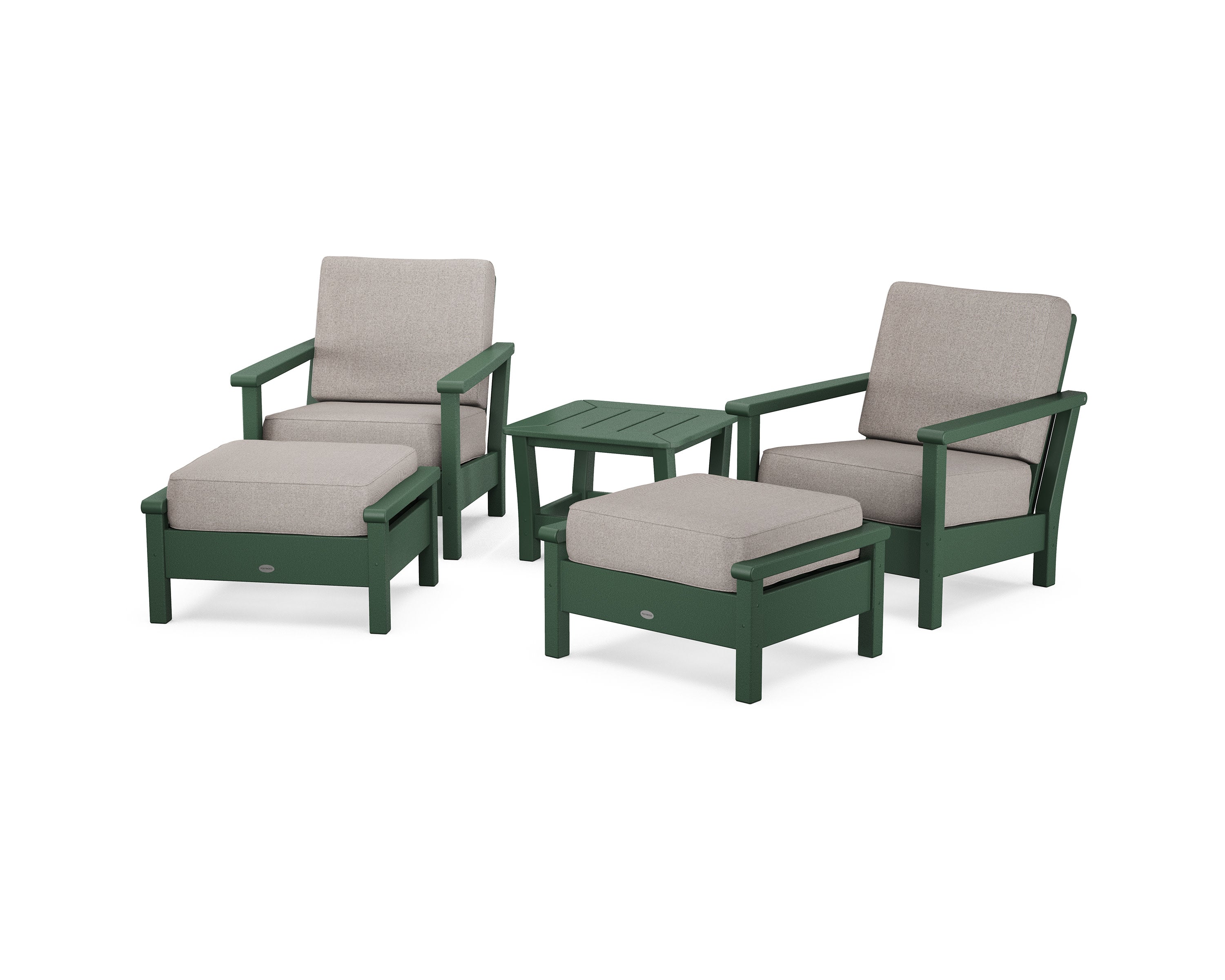 Harbour 5-Piece Deep Seating Chair Set in Green / Weathered Tweed
