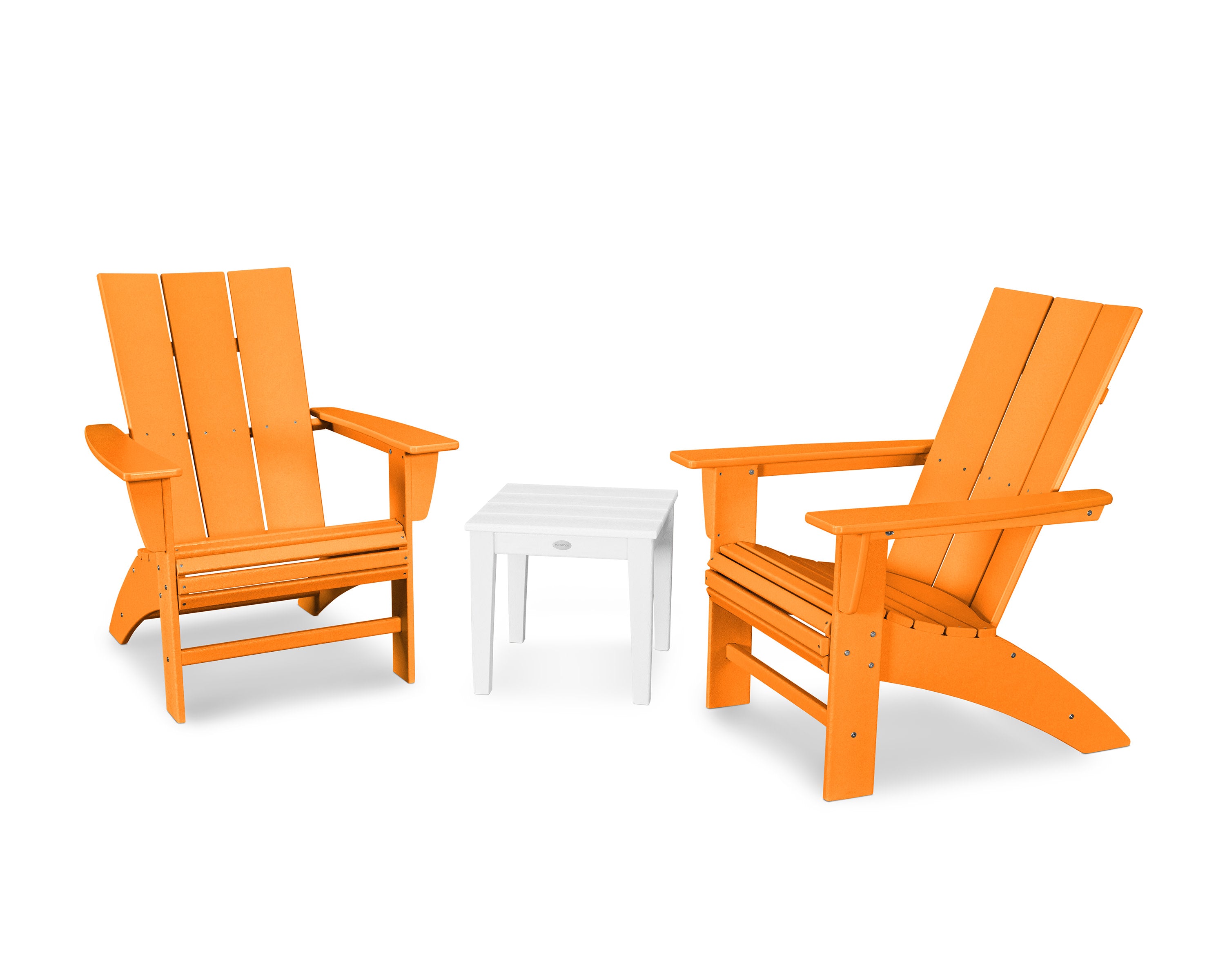 Modern 3-Piece Curveback  Adirondack Set in Tangerine / White