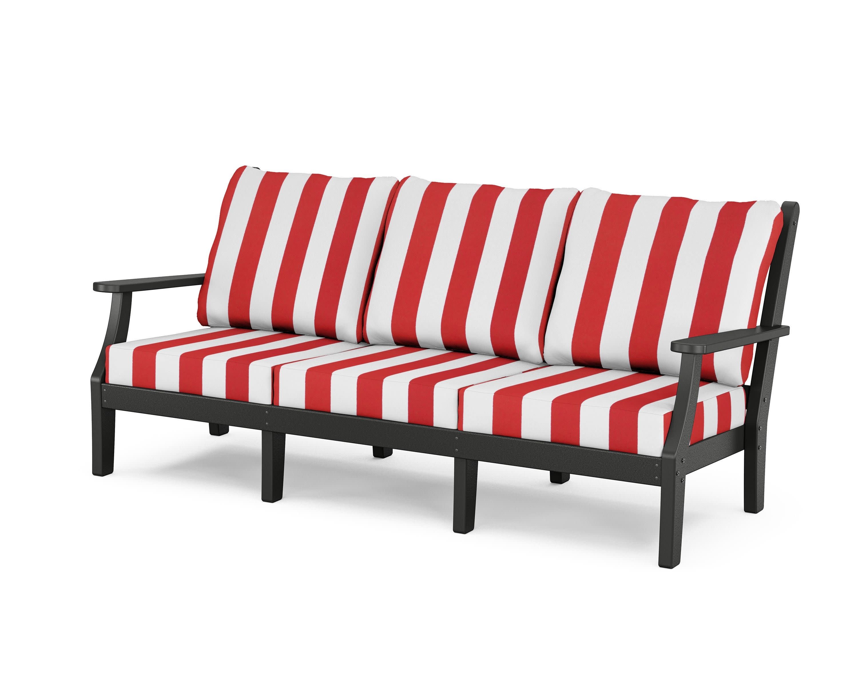 Wovendale Deep Seating Sofa in Black / Cabana Stripe Crimson