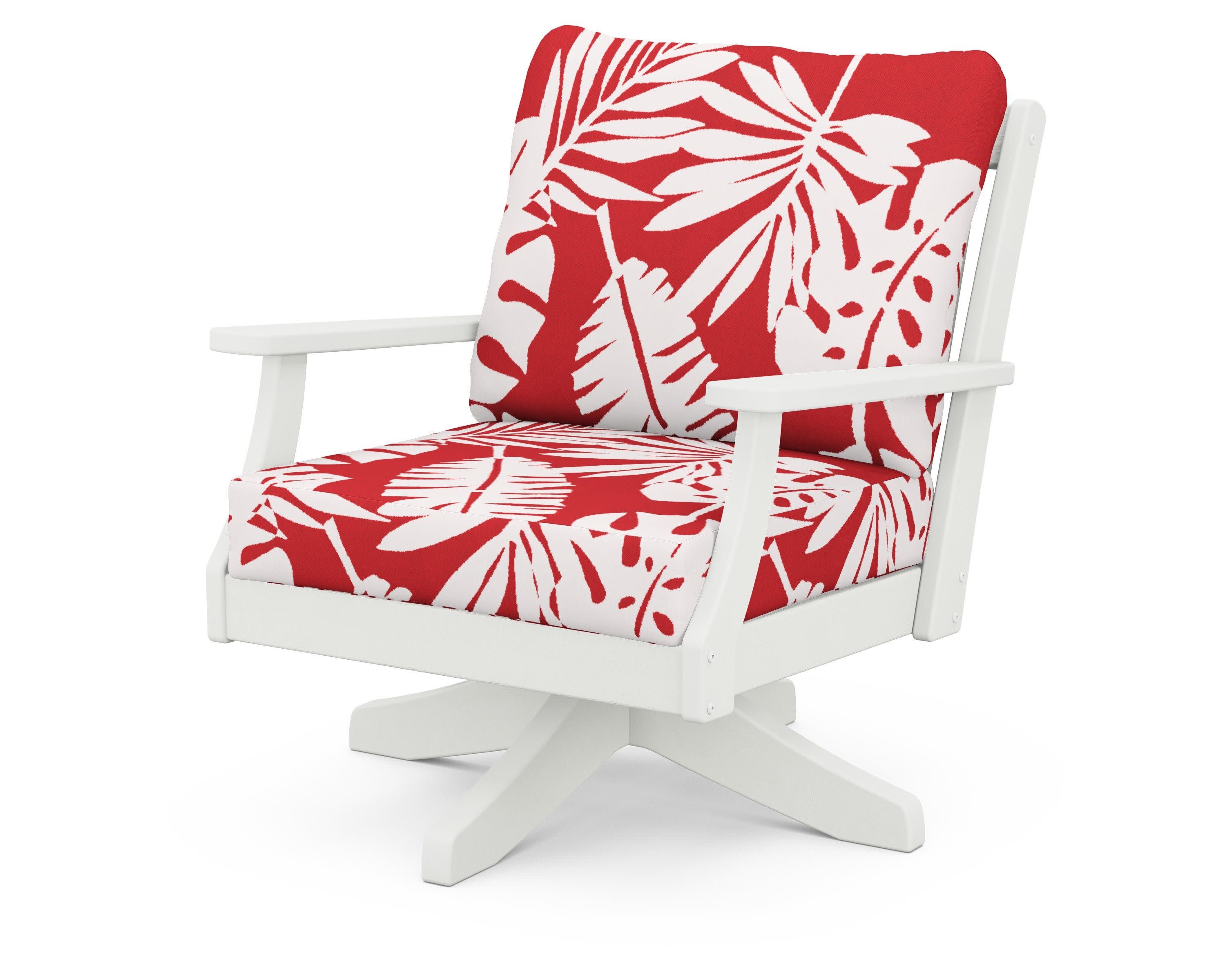 Braxton Deep Seating Swivel Chair in Vintage White / Leaf Crimson