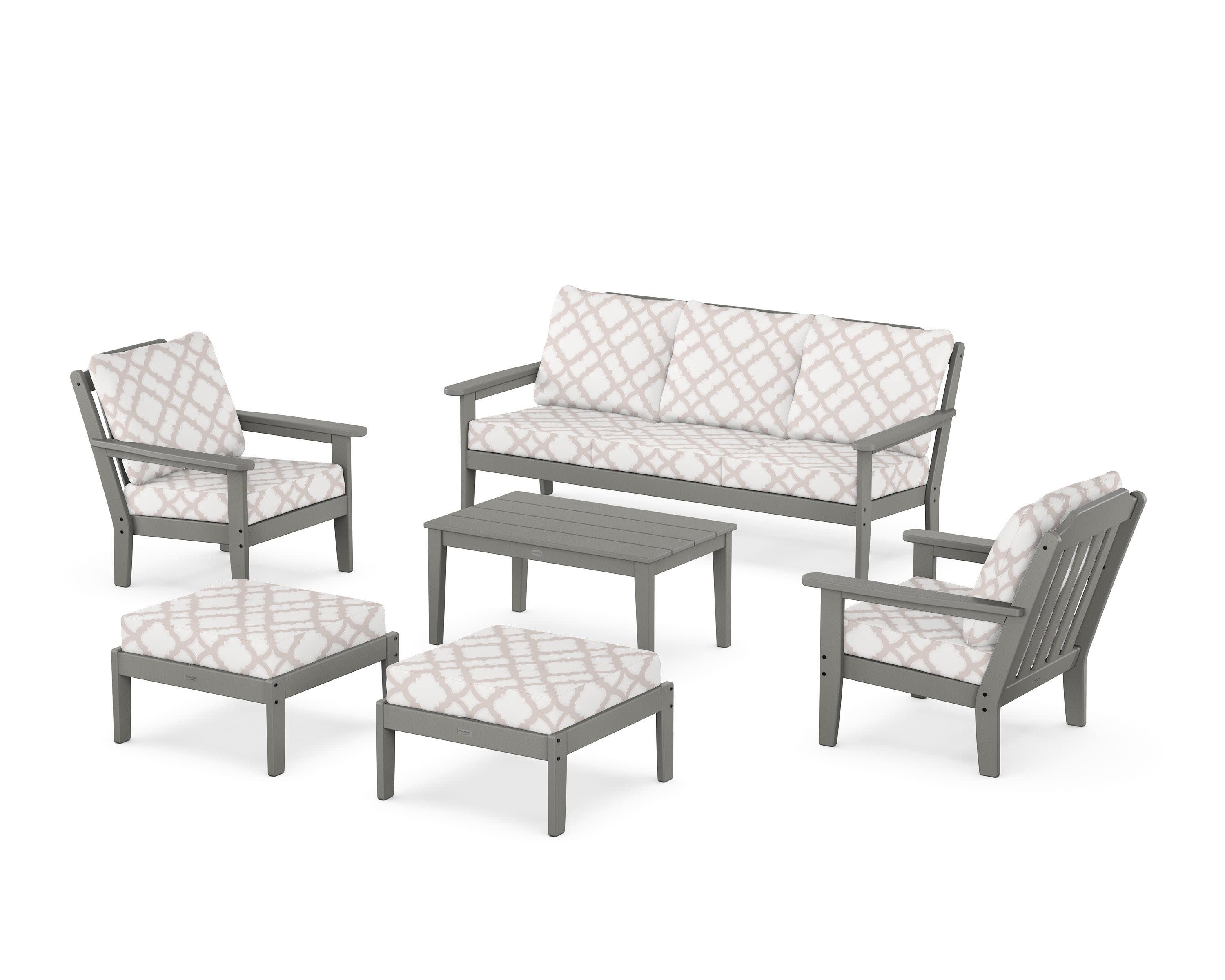 Cottage 6-Piece Lounge Sofa Set in Slate Grey / Trellis Dune Burlap