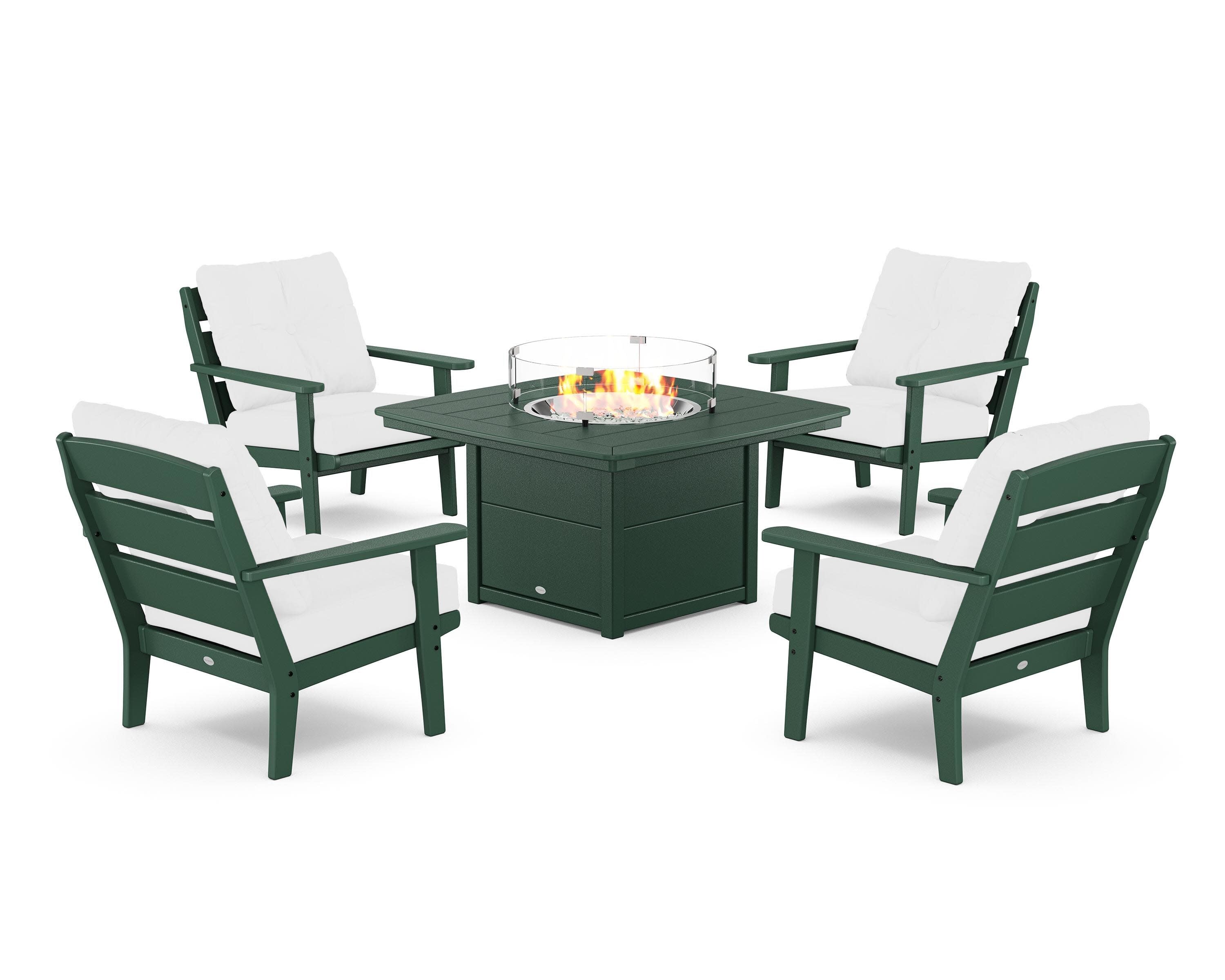 Lakeside 5-Piece Deep Seating Set with Nautical Fire Pit Table in Green / Natural
