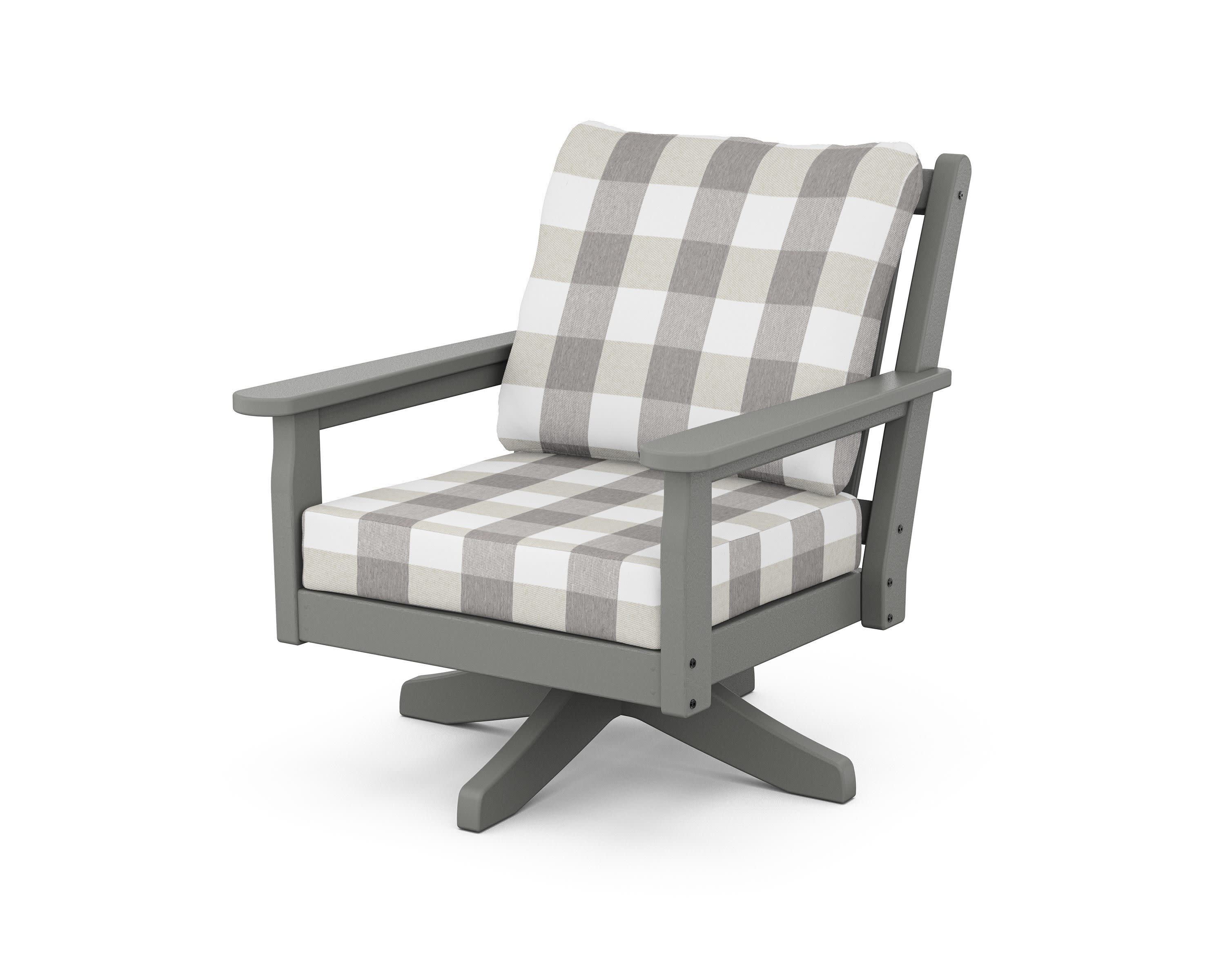 Chippendale Deep Seating Swivel Chair in Slate Grey / Buffalo Plaid Grey Mist