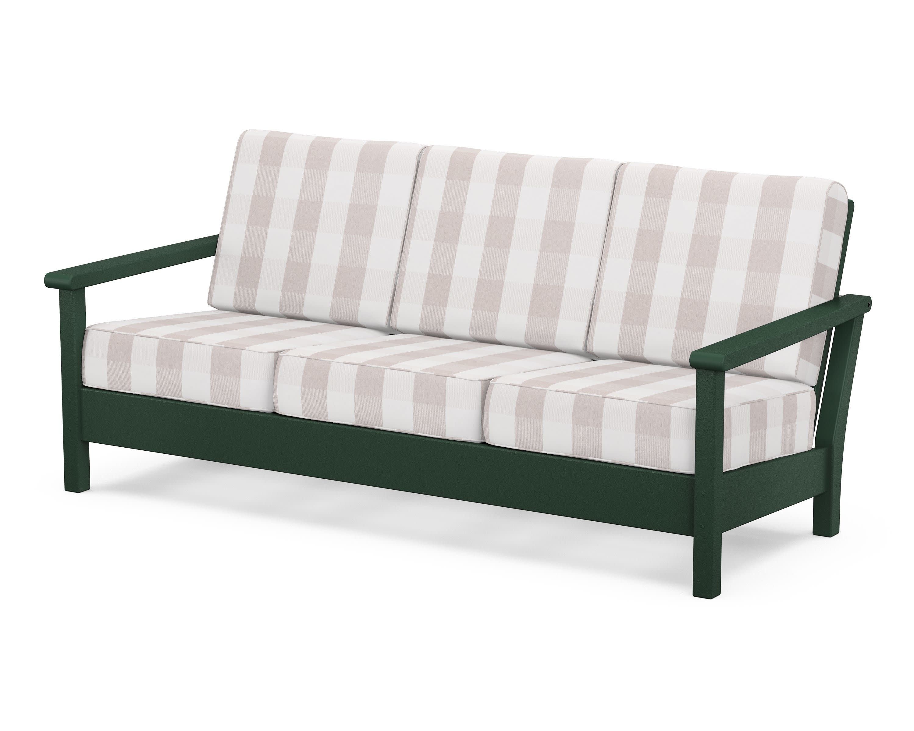 Harbour Deep Seating Sofa in Green / Buffalo Plaid Dune Burlap