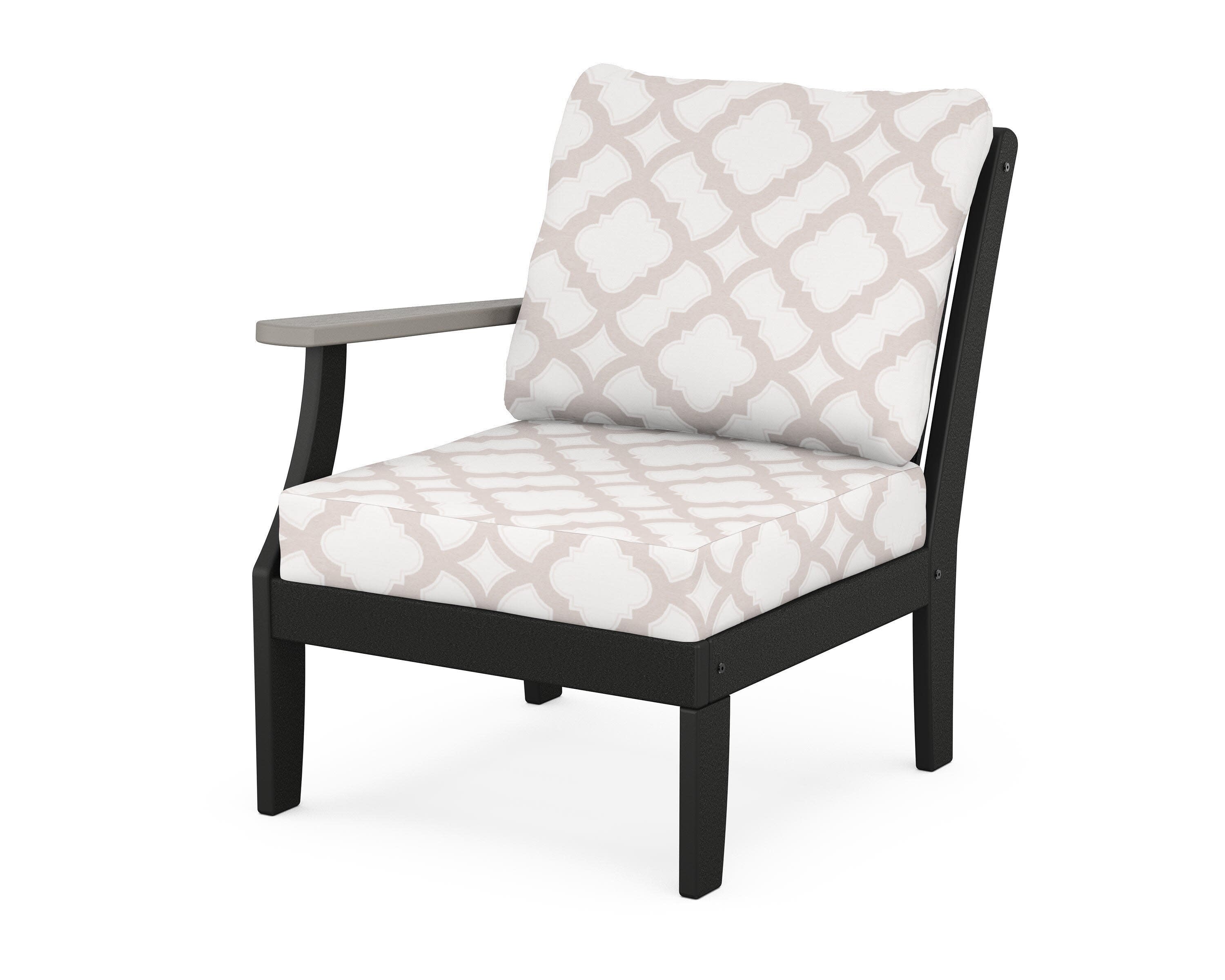 Braxton Modular Left Arm Chair in Black / Driftwood / Trellis Dune Burlap