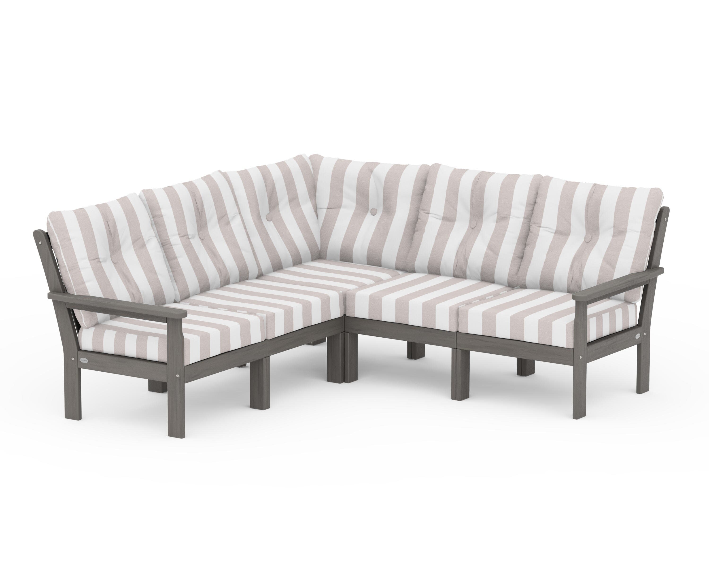 Vineyard 5-Piece Sectional in Driftwood / Cabana Stripe Dune Burlap