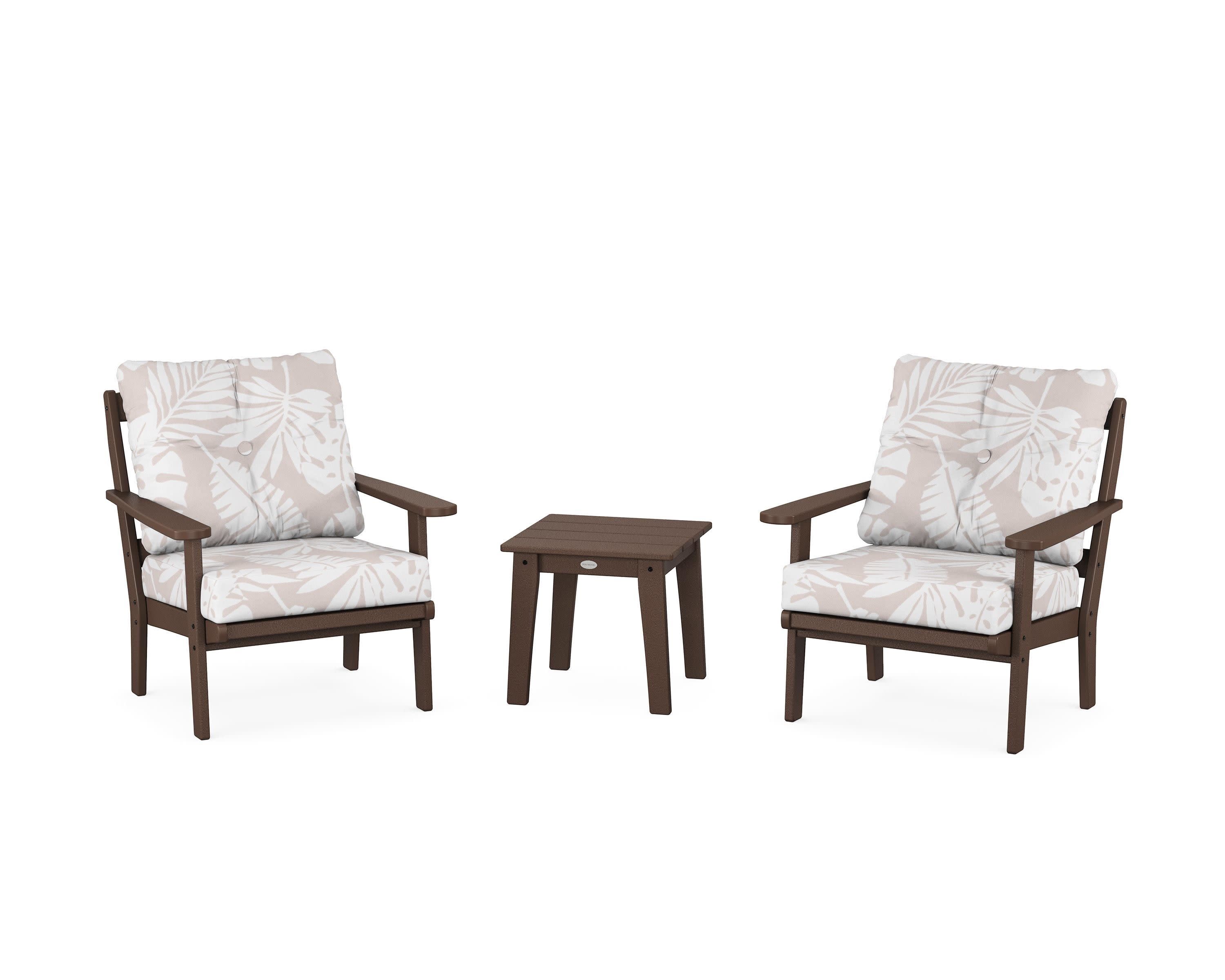 Mission 3-Piece Deep Seating Set in Mahogany / Leaf Dune Burlap