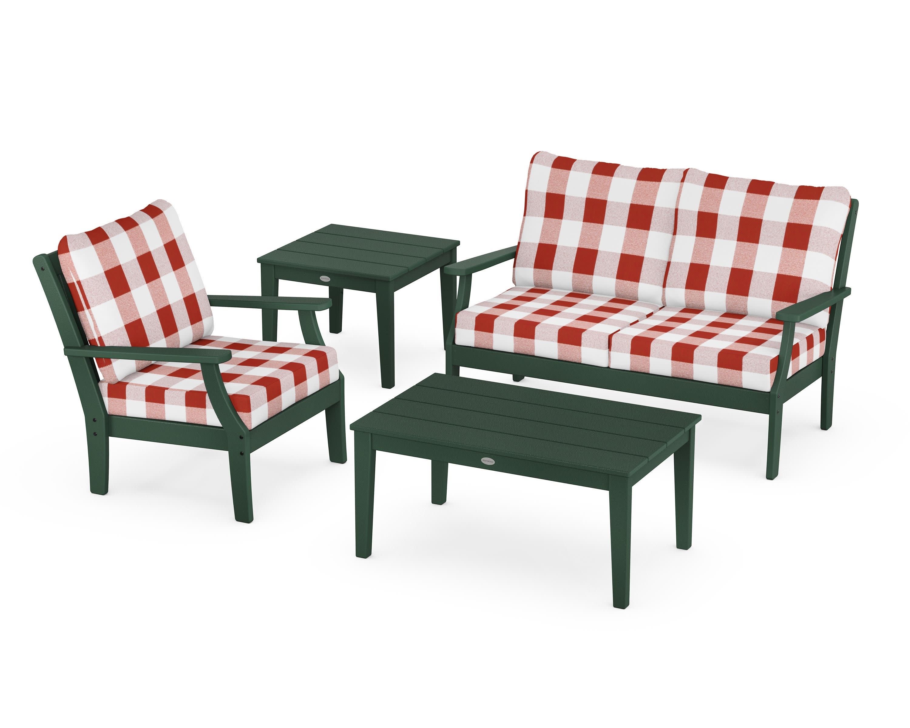 Braxton 4-Piece Deep Seating Set in Green / Buffalo Plaid Crimson
