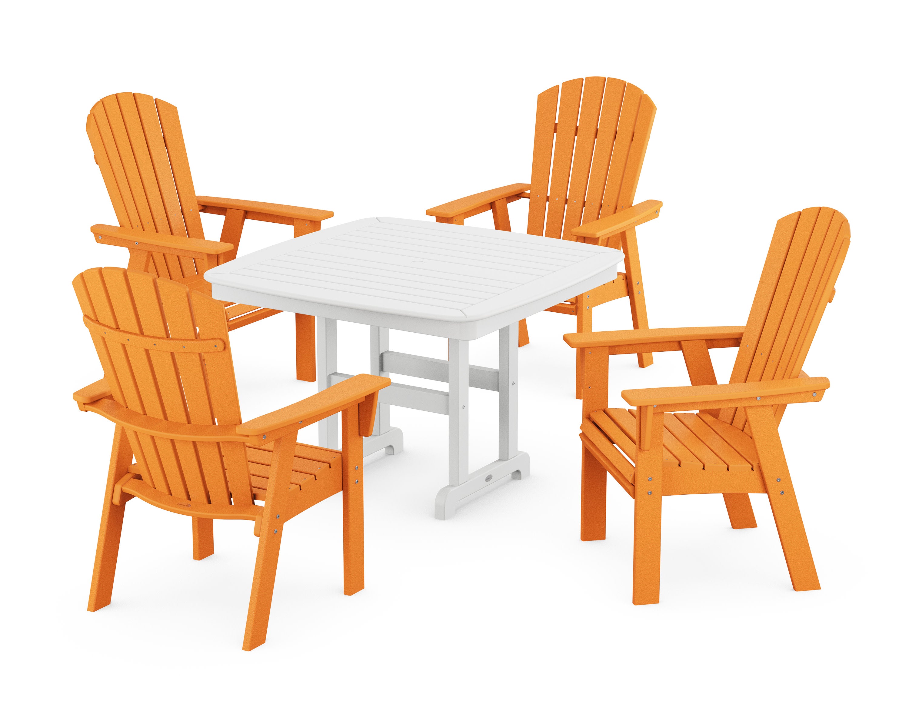 Nautical Curveback Adirondack 5-Piece Dining Set in Tangerine / White