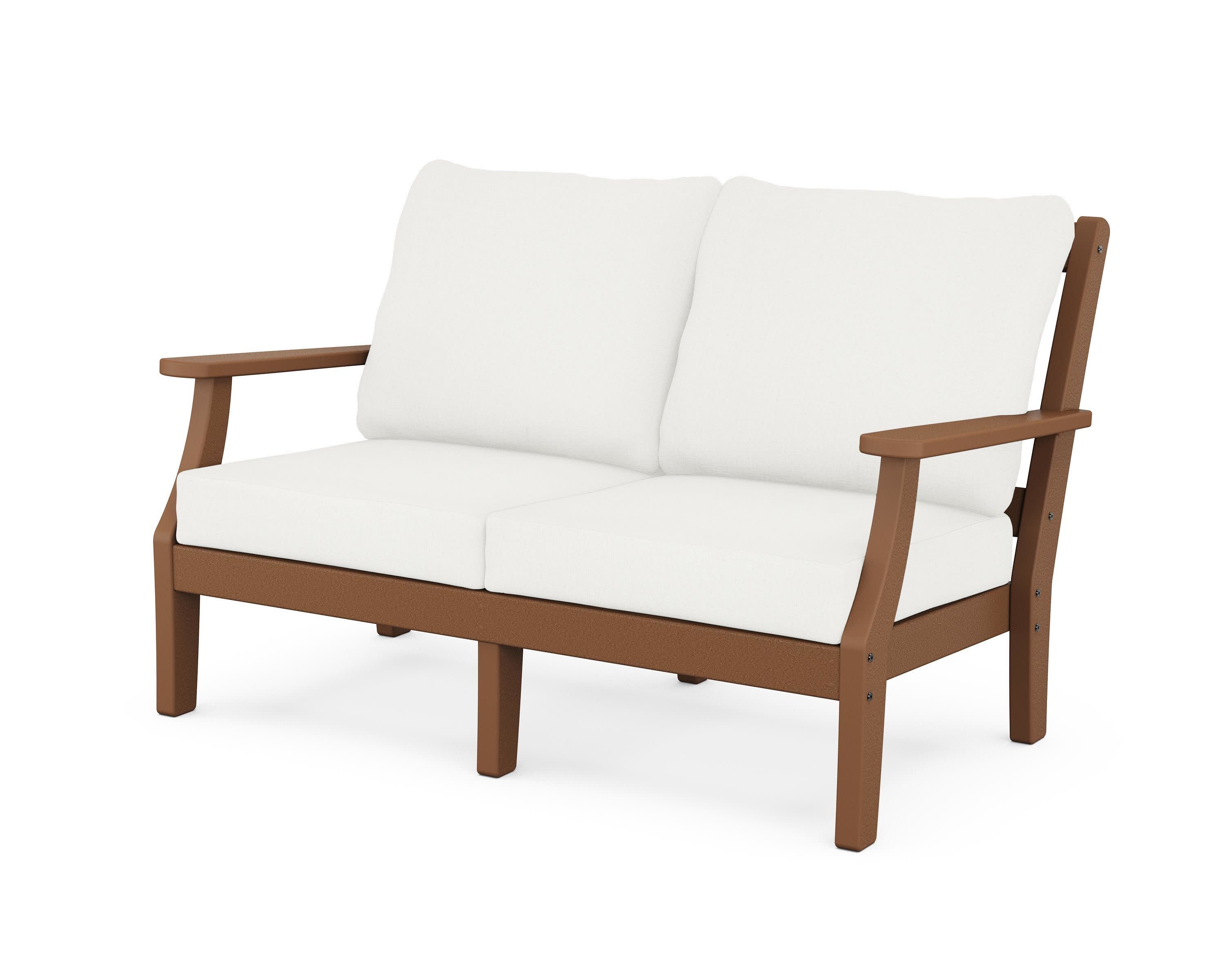 Chinoiserie Deep Seating Loveseat in Teak / Natural Linen