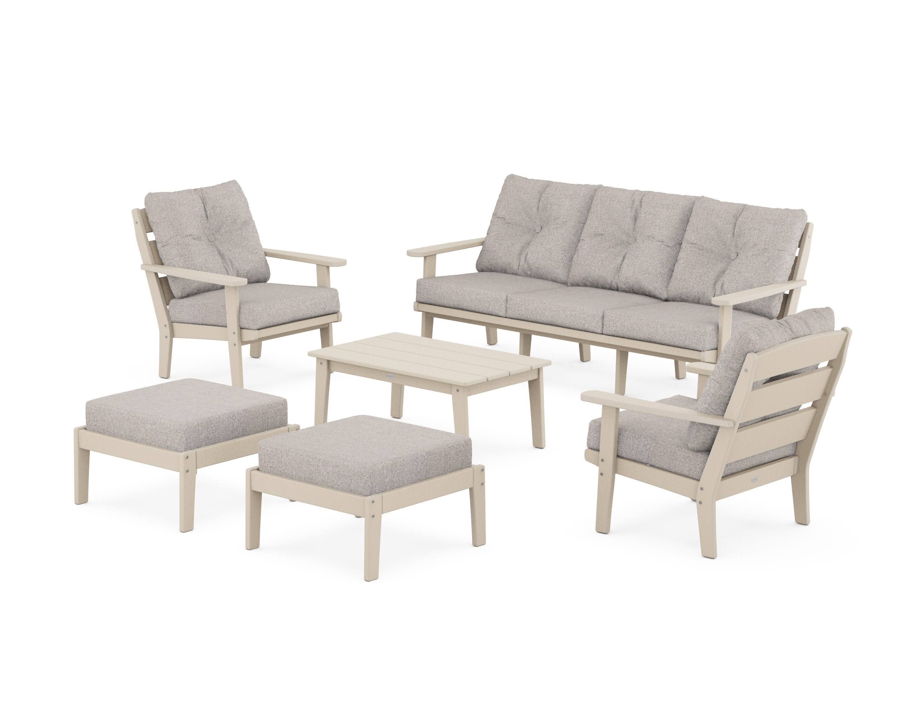 Lakeside 6-Piece Lounge Sofa Set in Sand / Weathered Tweed