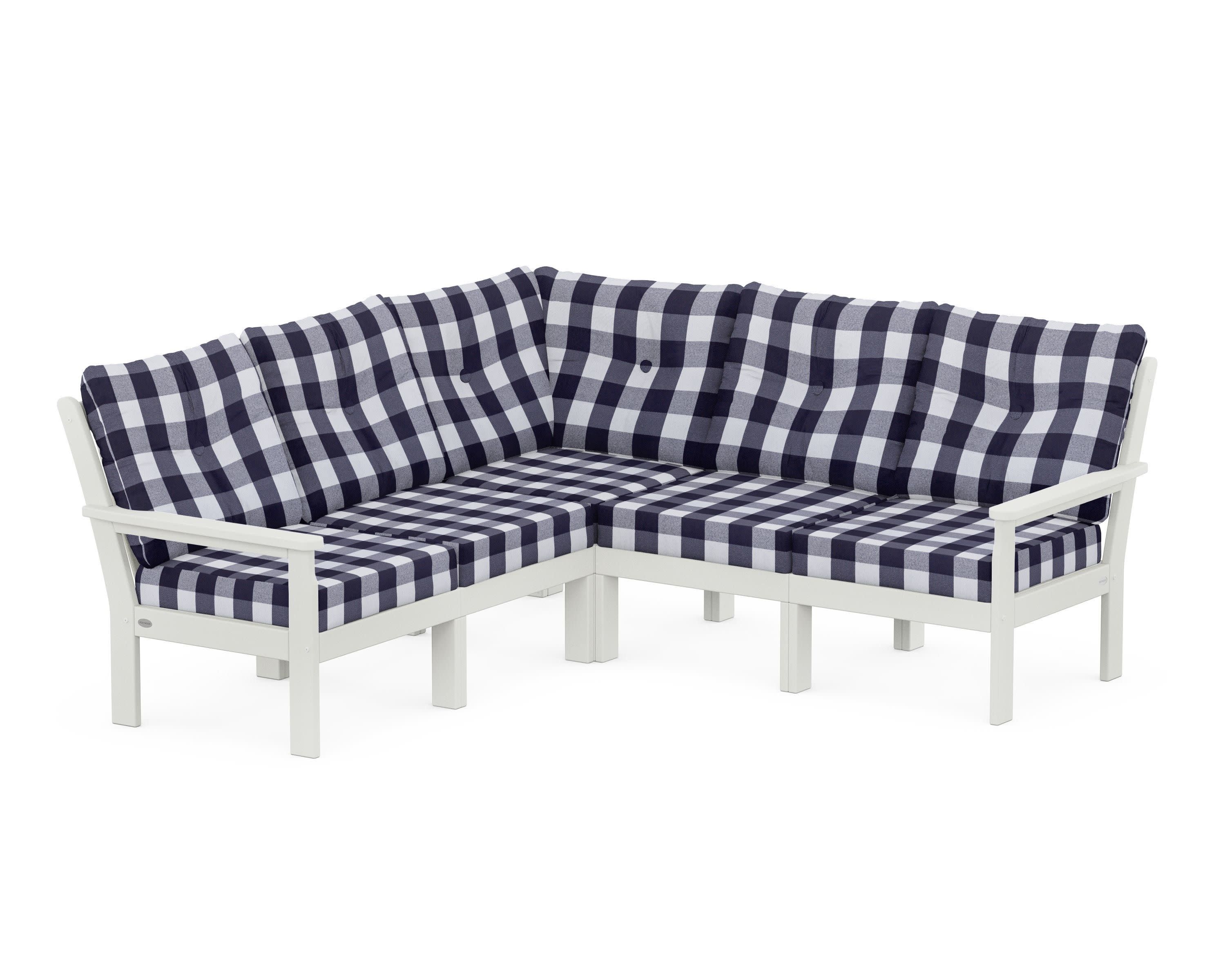 Vineyard 5-Piece Sectional in Vintage White / Buffalo Plaid Navy