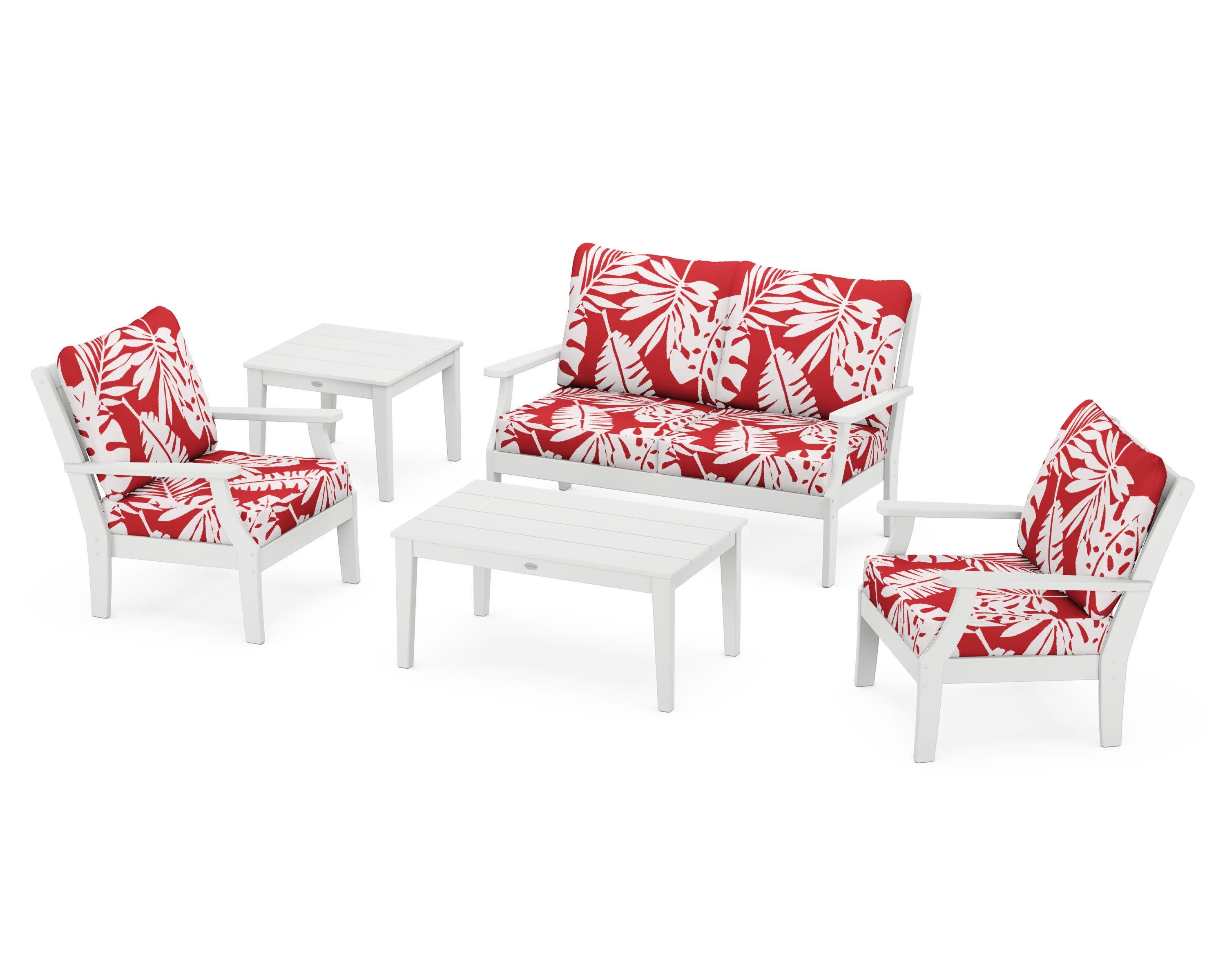 Braxton 5-Piece Deep Seating Set in White / Leaf Crimson