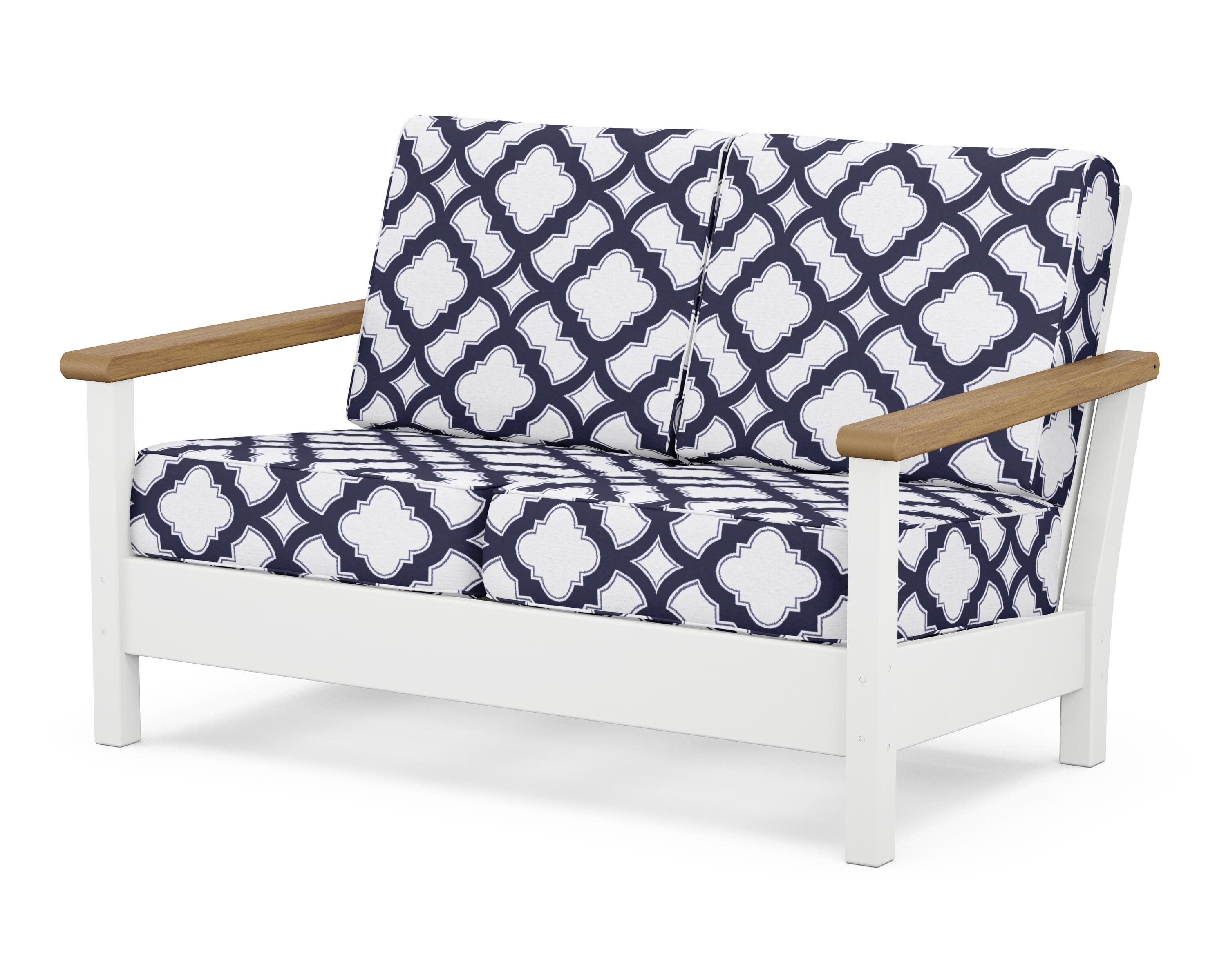 Harbour Deep Seating Loveseat in White / Natural / Trellis Navy
