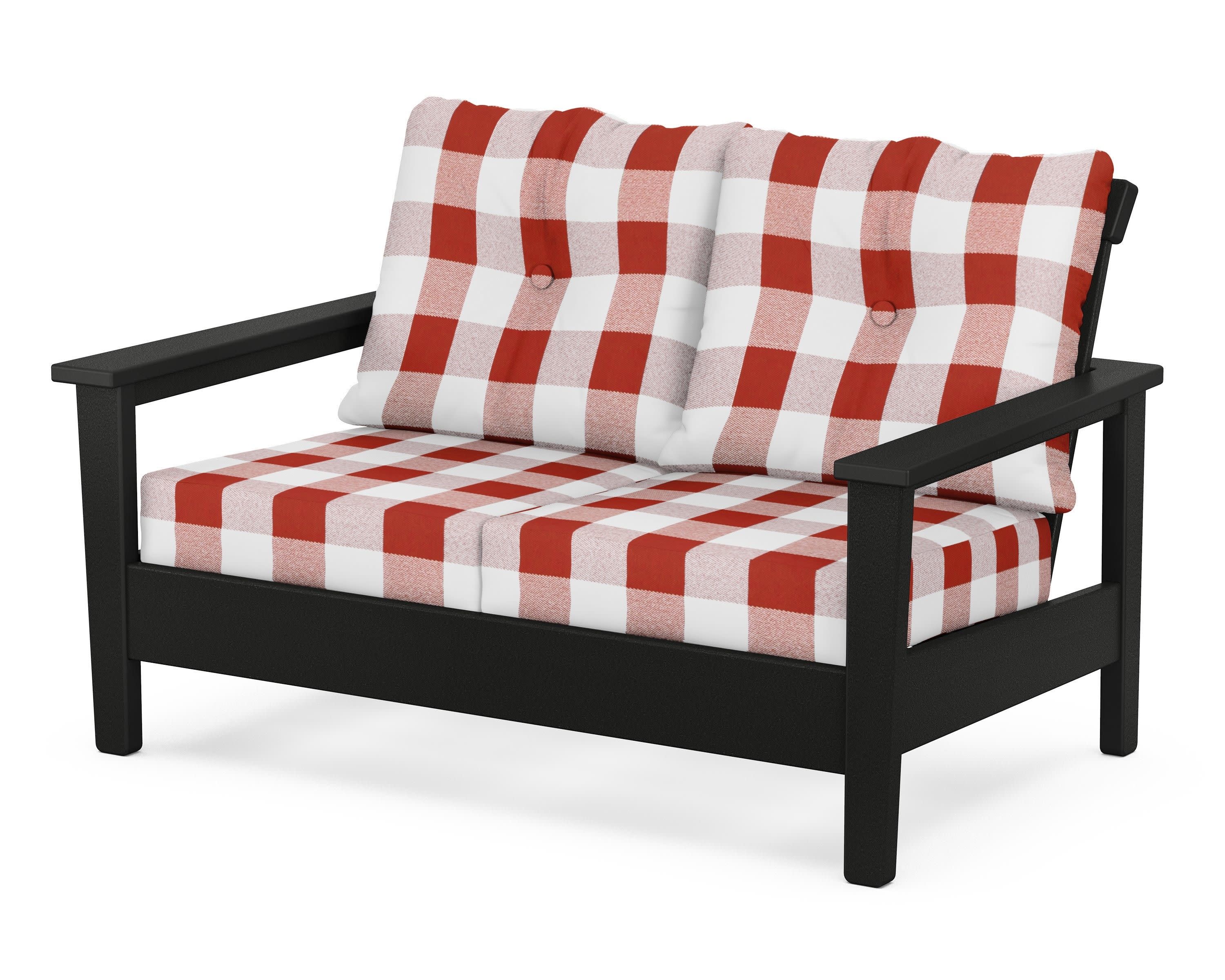 Prescott Deep Seating Loveseat in Black / Buffalo Plaid Crimson