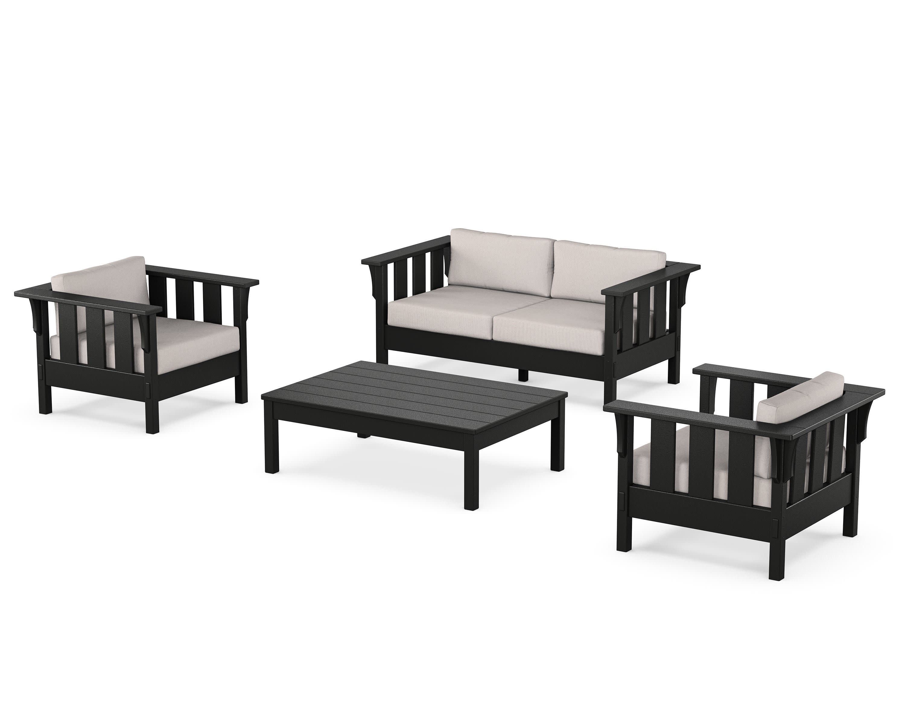 Acadia 4-Piece Deep Seating Set with Loveseat in Black / Dune Burlap