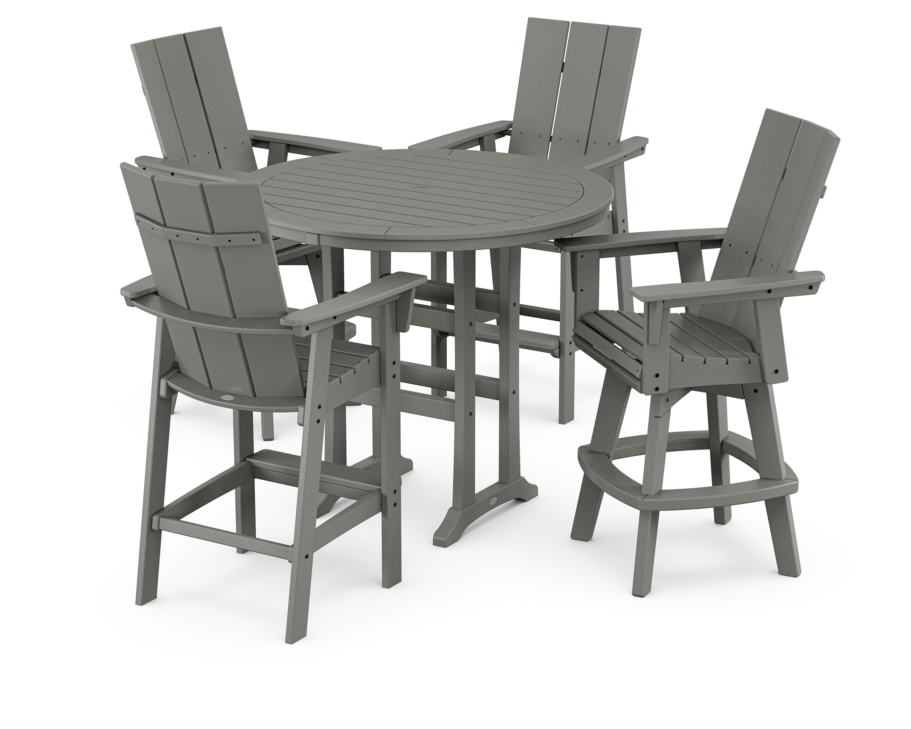 Modern Adirondack 5-Piece Nautical Trestle Round Bar Set with Swivels in Slate Grey