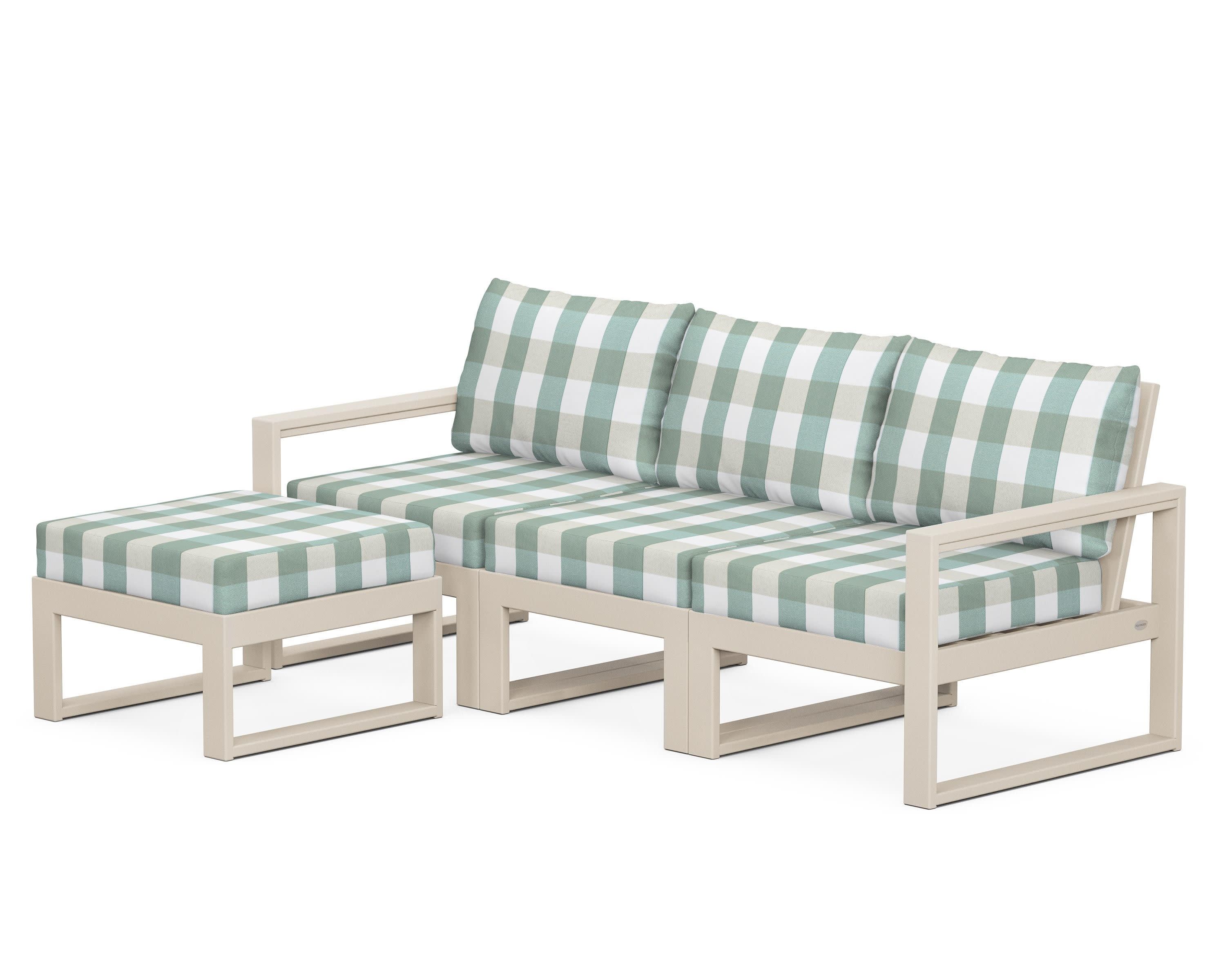 EDGE 4-Piece Modular Deep Seating Set with Ottoman in Sand / Buffalo Plaid Glacier Spa