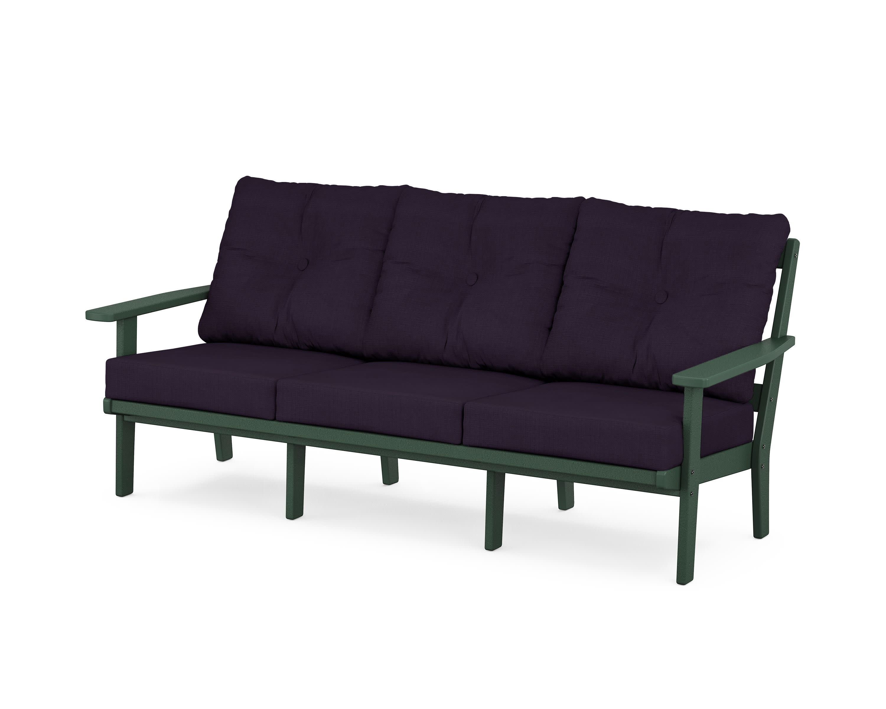 PrairieDeep Seating Sofa in Green / Navy Linen
