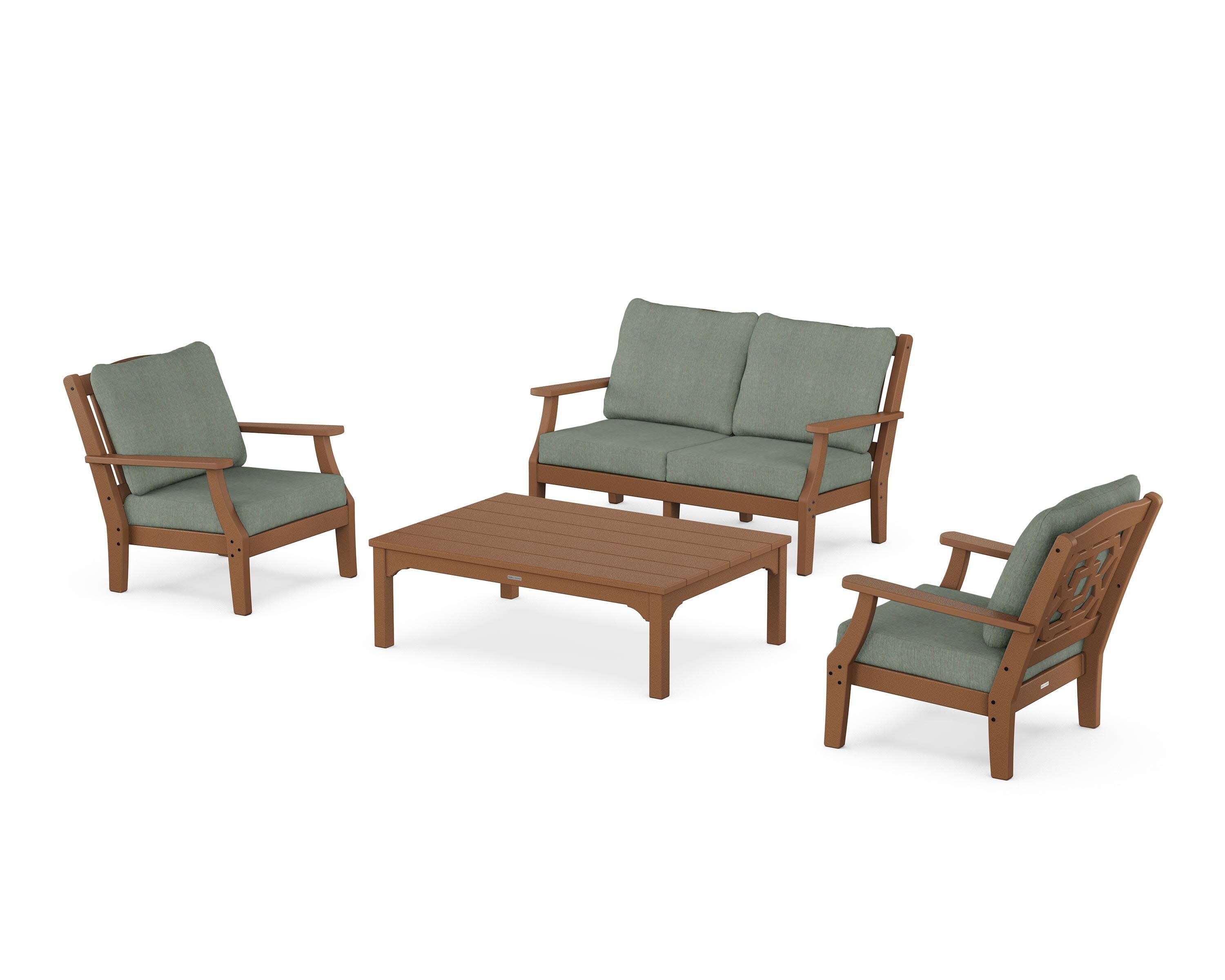 Chinoiserie 4-Piece Deep Seating Set with Loveseat in Teak / Cast Sage