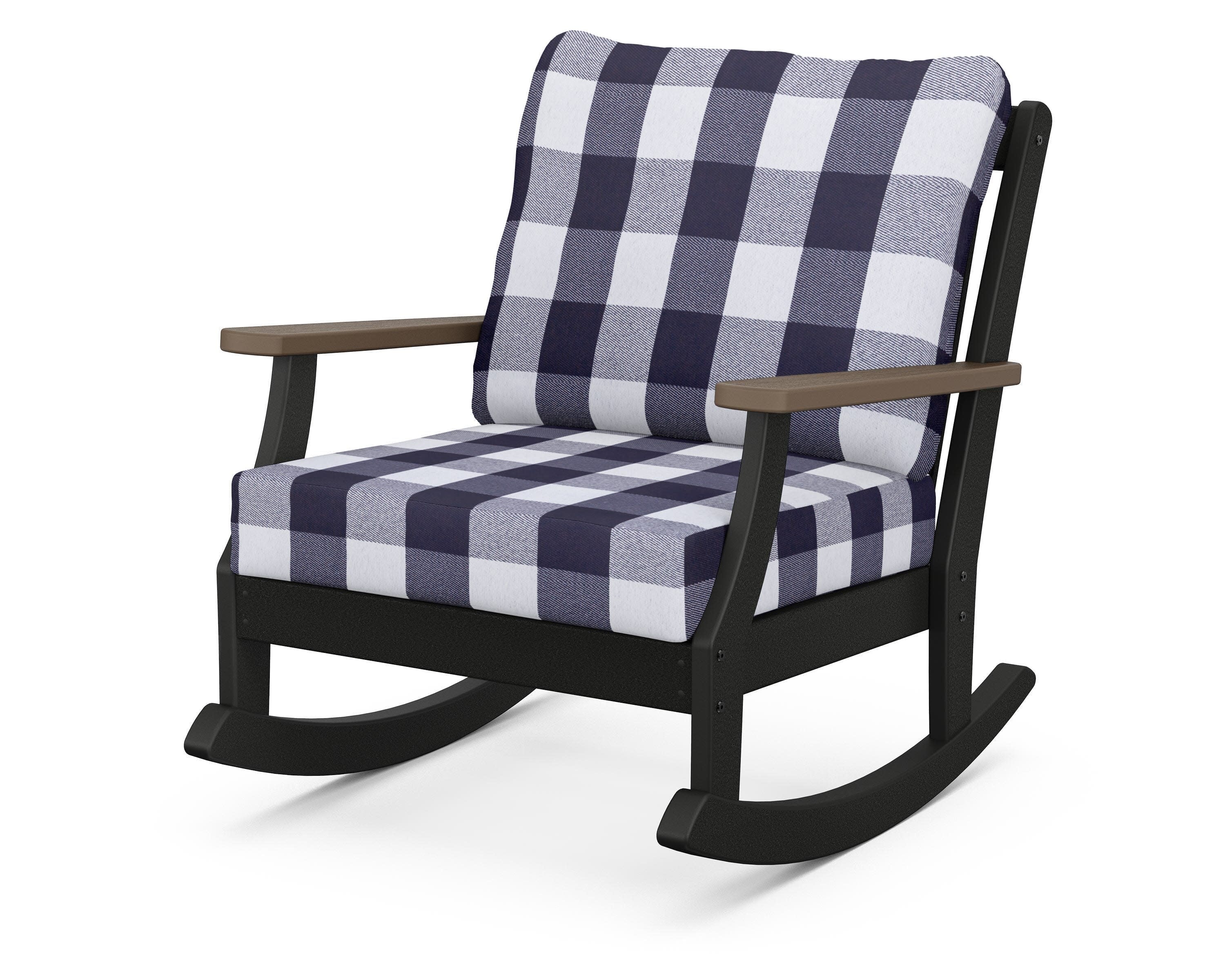 Braxton Deep Seating Rocking Chair in Black / Kona / Buffalo Plaid Navy