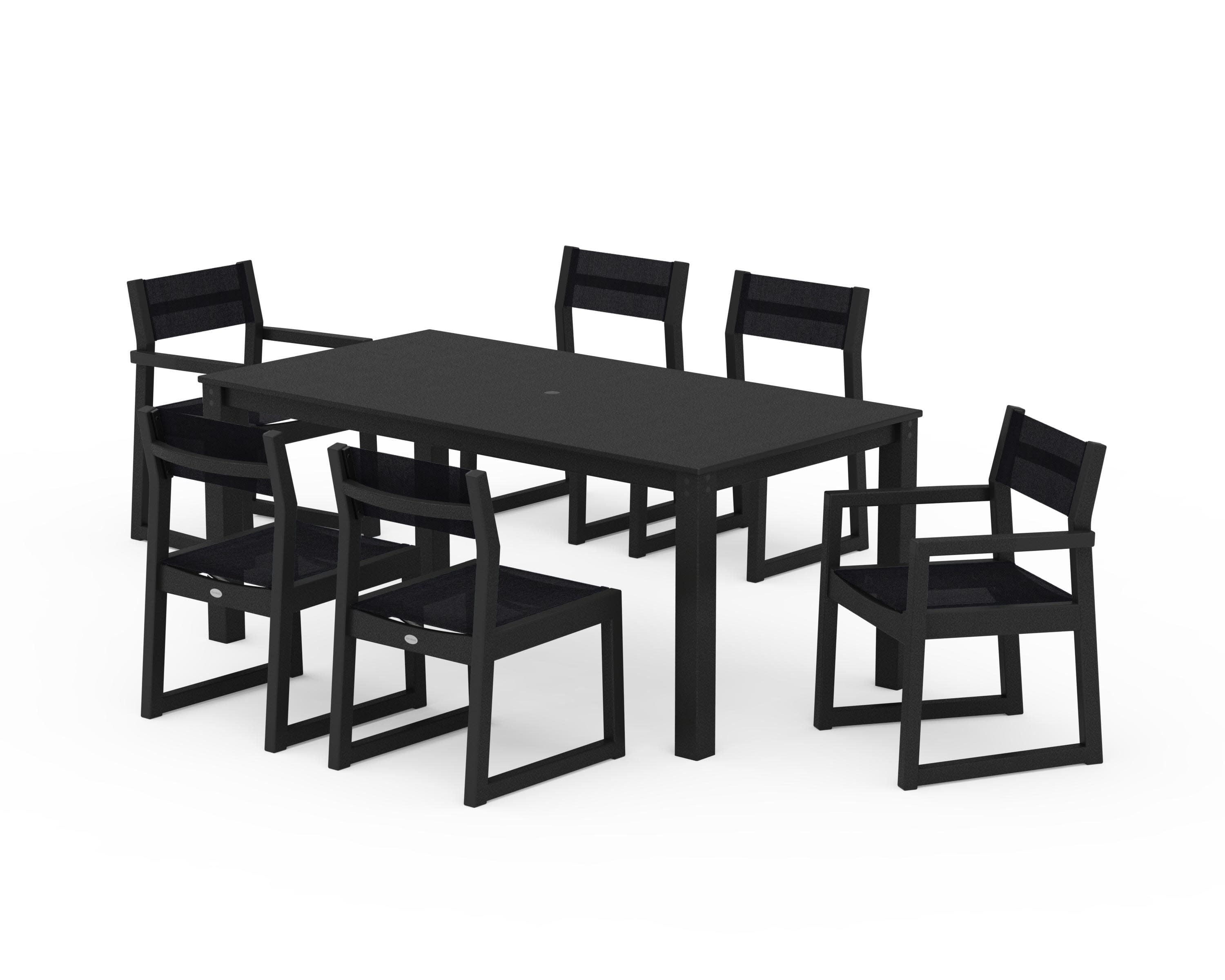 EDGE Sling 7-Piece Parsons Dining Set in Black / Black Sling