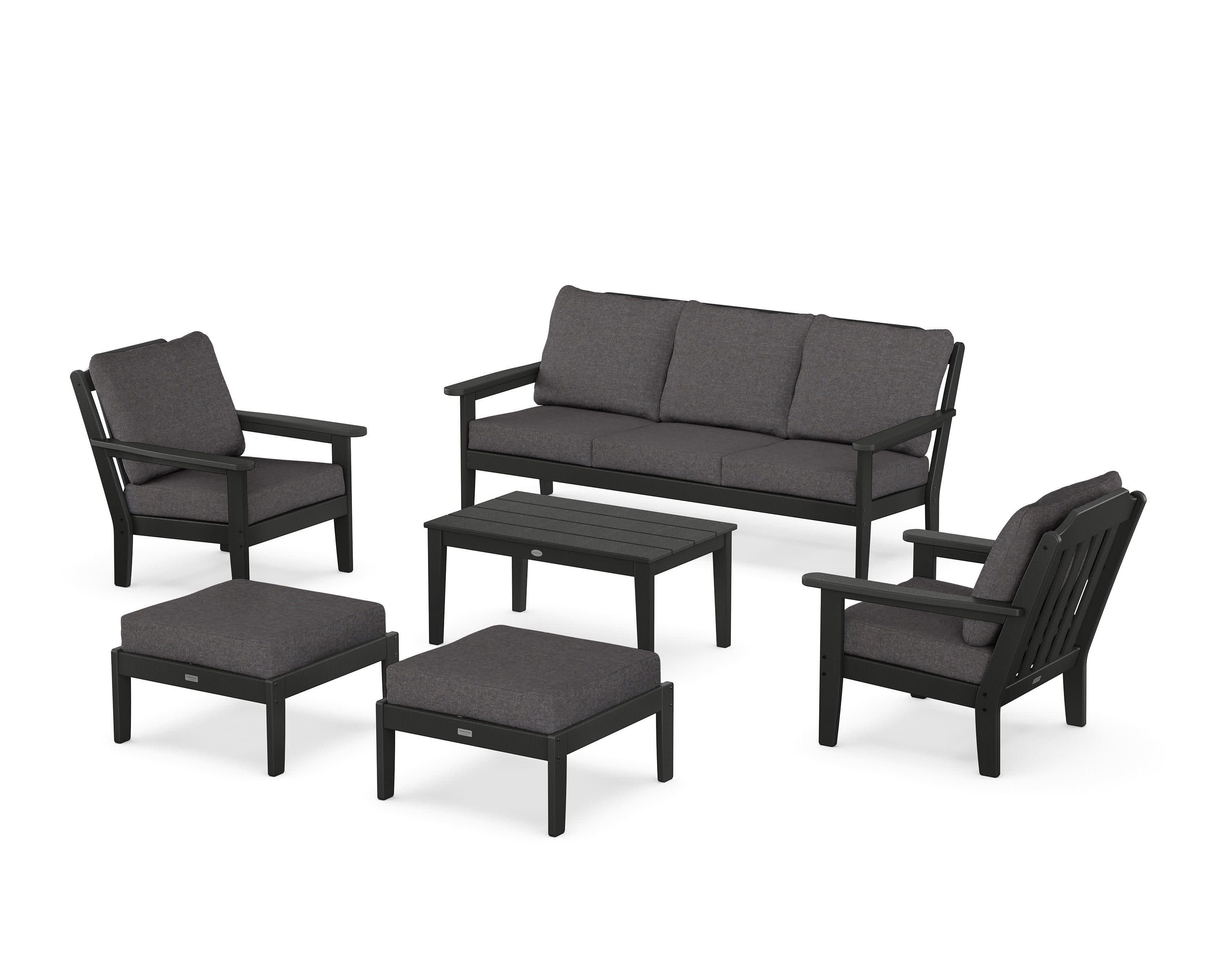 Cottage 6-Piece Lounge Sofa Set in Black / Ash Charcoal
