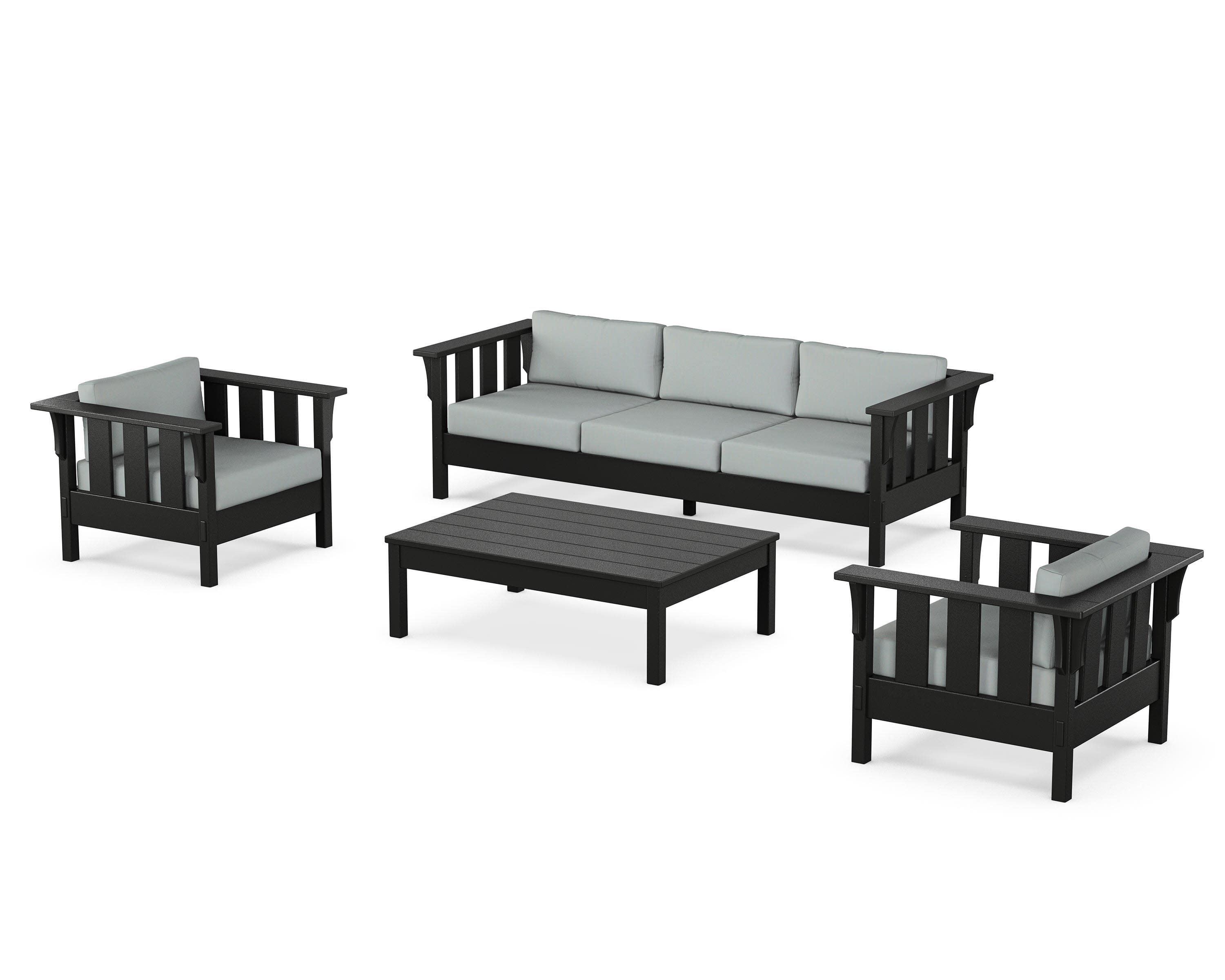 Acadia 4-Piece Deep Seating Set with Sofa in Black / Spa