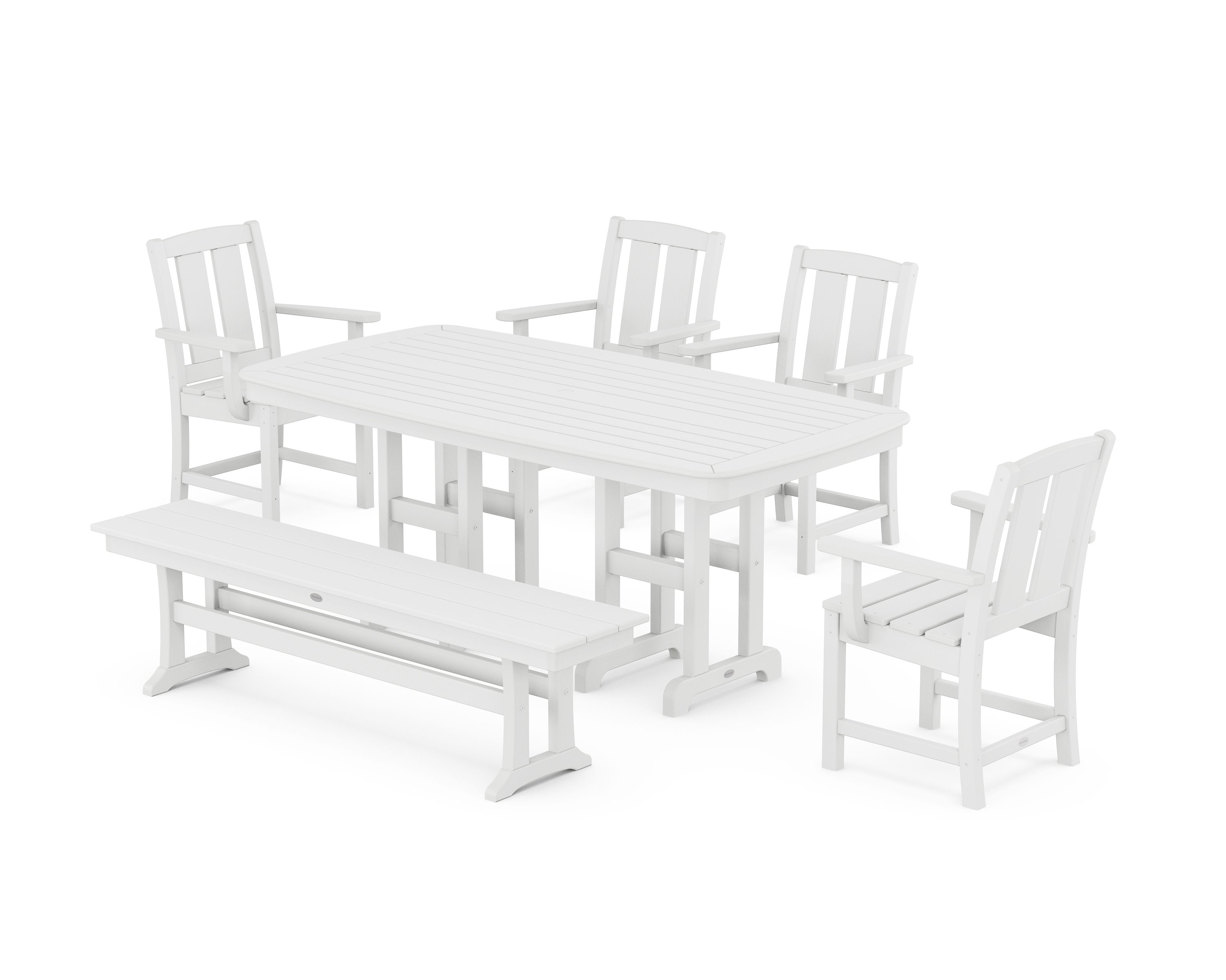 Mission 6-Piece Dining Set with Bench in White