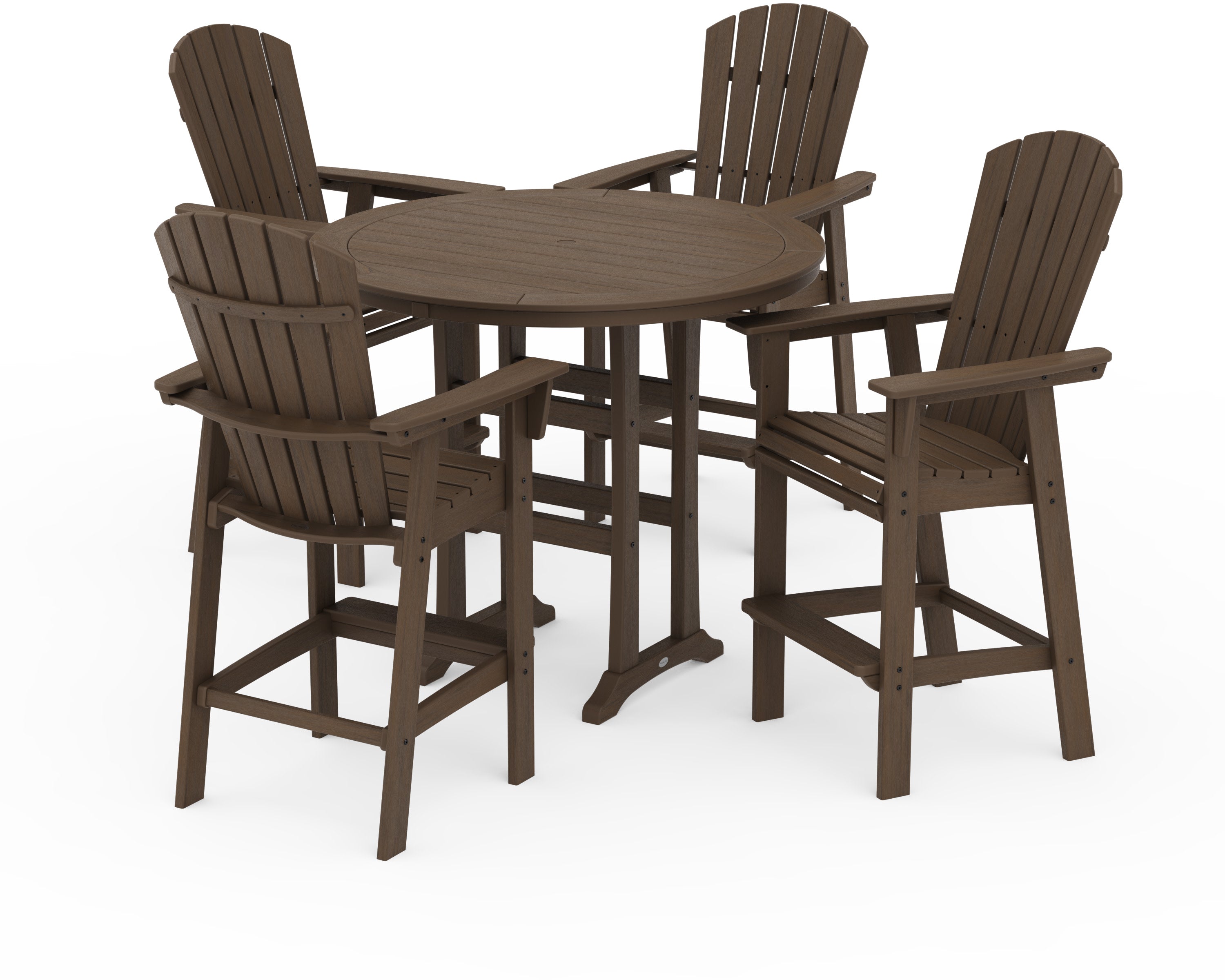 Nautical Curveback Adirondack 5-Piece Round Trestle Bar Set in Kona