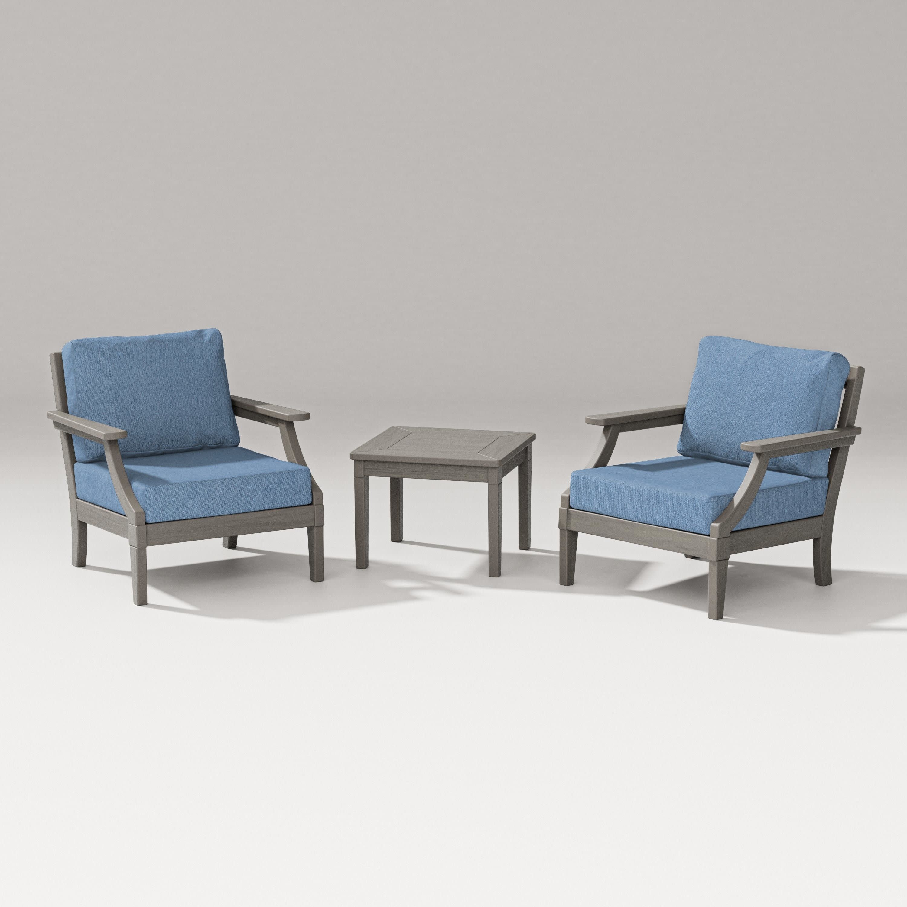Estate 3-Piece Lounge Chair Set in Driftwood / Sky Blue