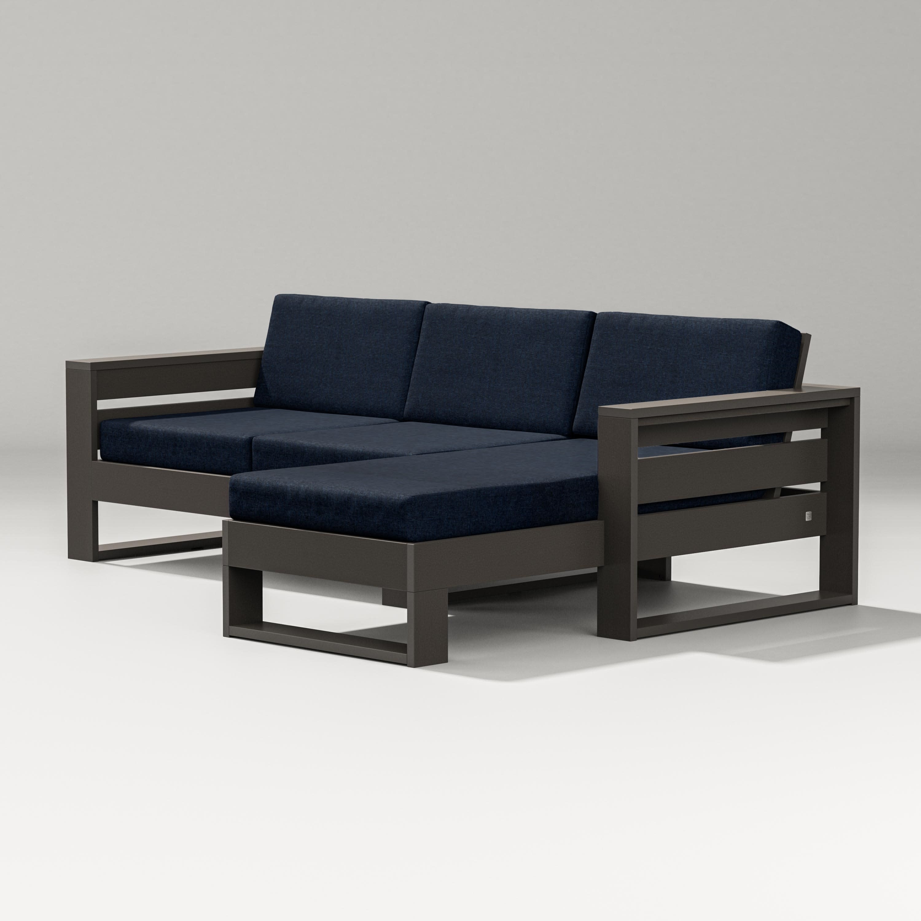 Latitude Right Chaise Sectional in Vintage Coffee / Marine Indigo