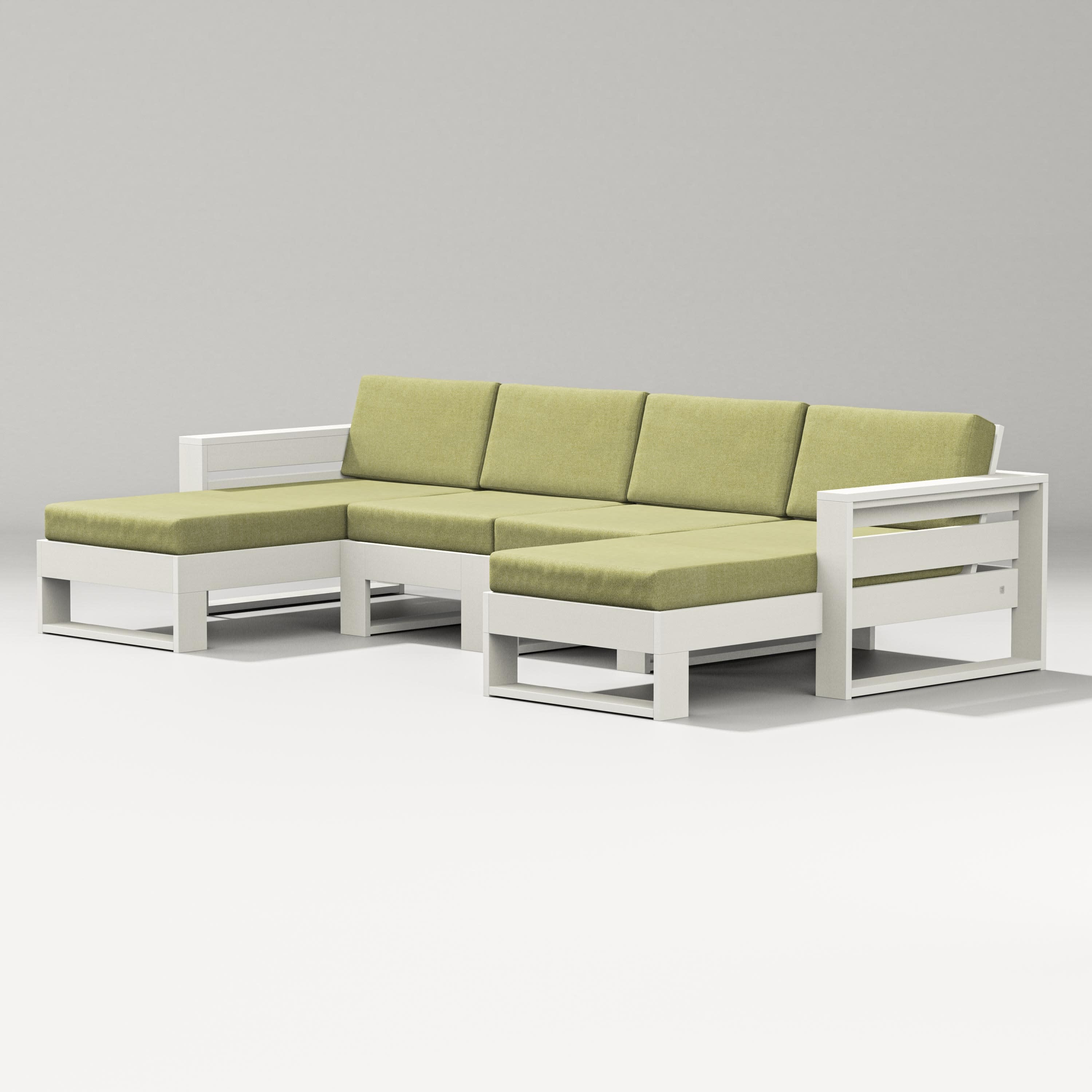 Latitude Double Chaise Sectional in Vintage White / Chartreuse Boucle