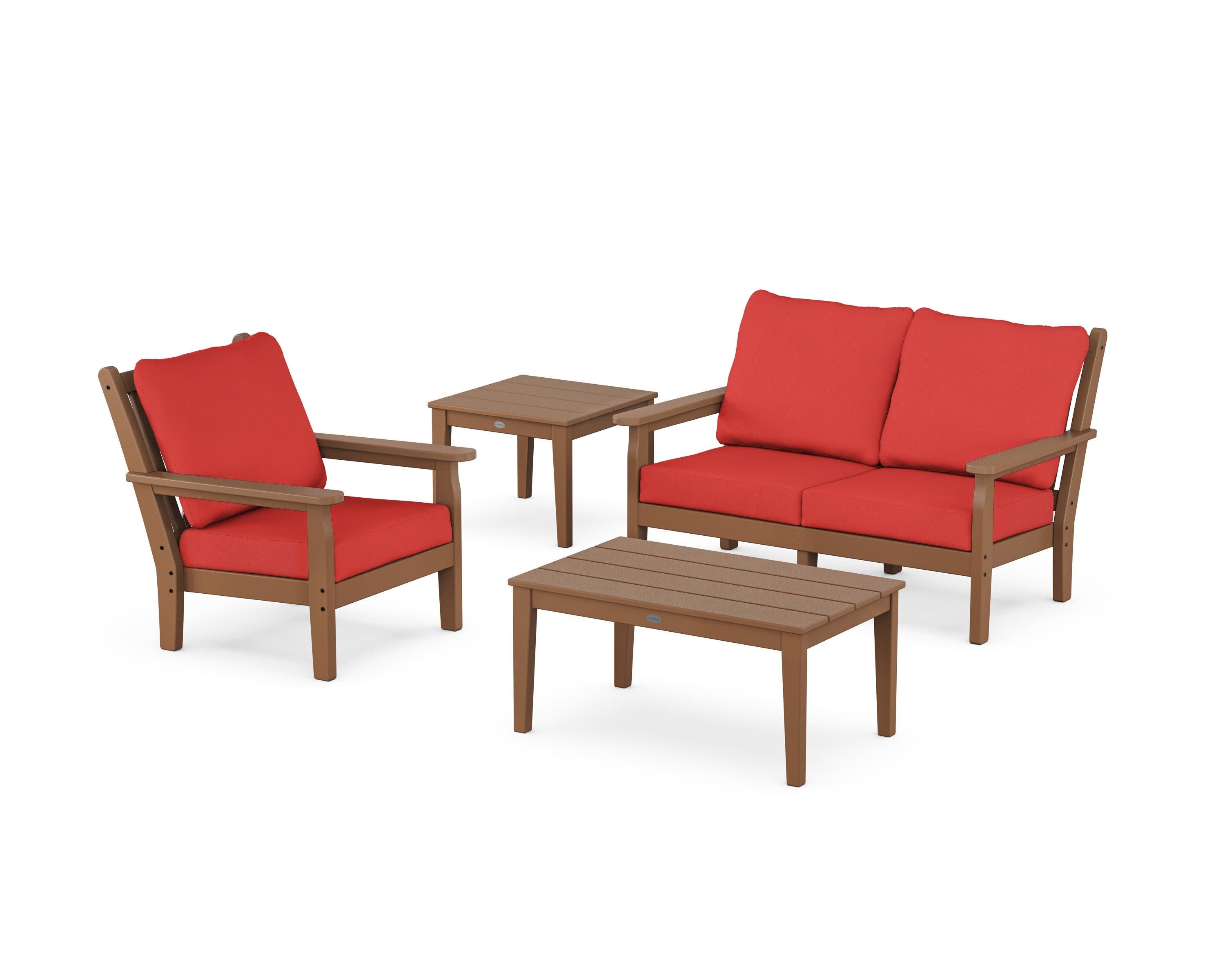 Chippendale 4-Piece Deep Seating Set in Teak / Crimson Linen