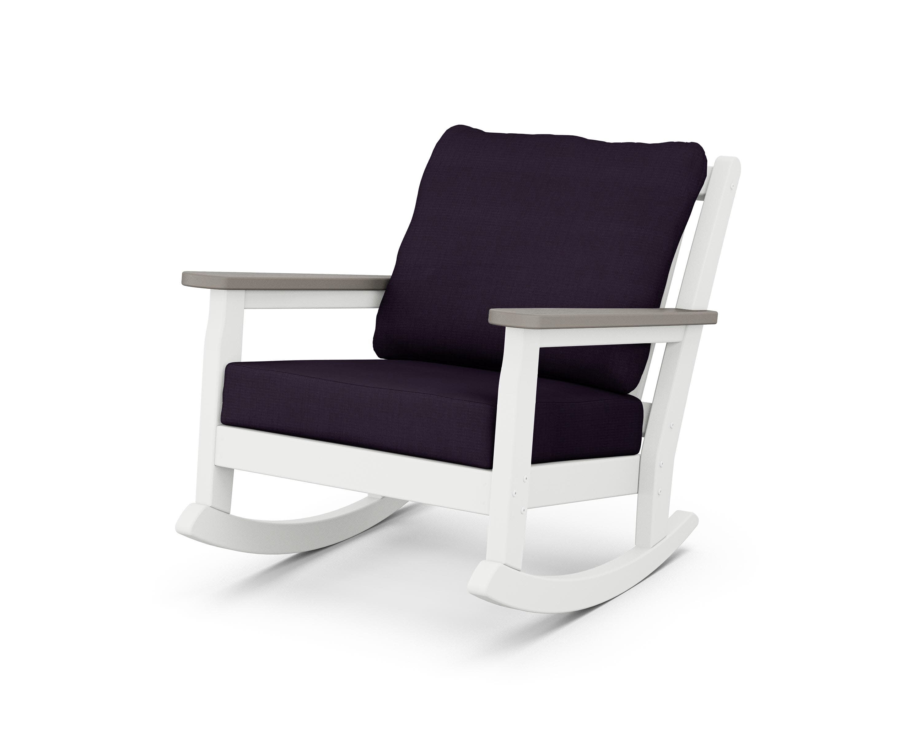 Chippendale Deep Seating Rocking Chair in White / Driftwood / Navy Linen