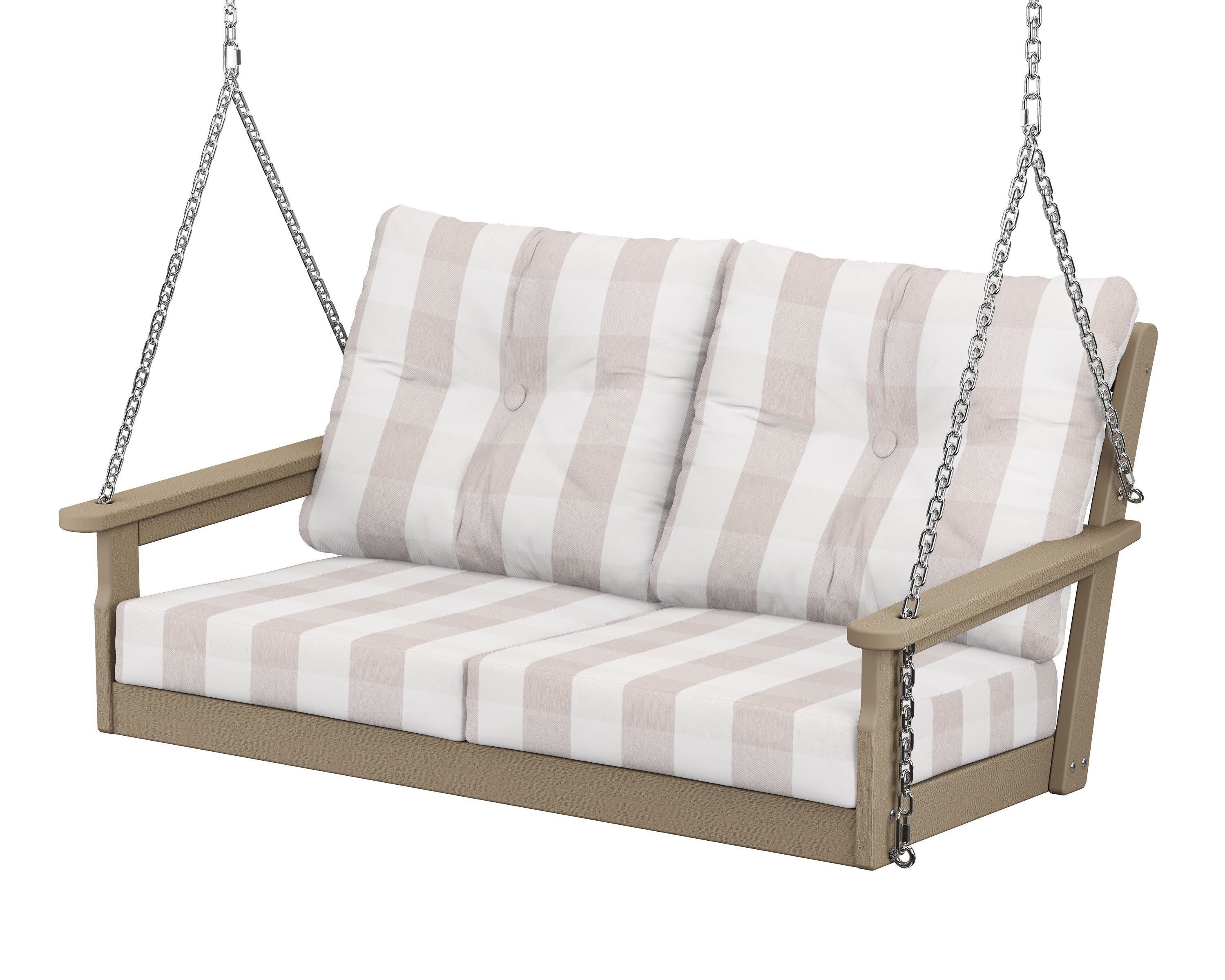 Vineyard Deep Seating Swing in Vintage Sahara / Buffalo Plaid Dune Burlap