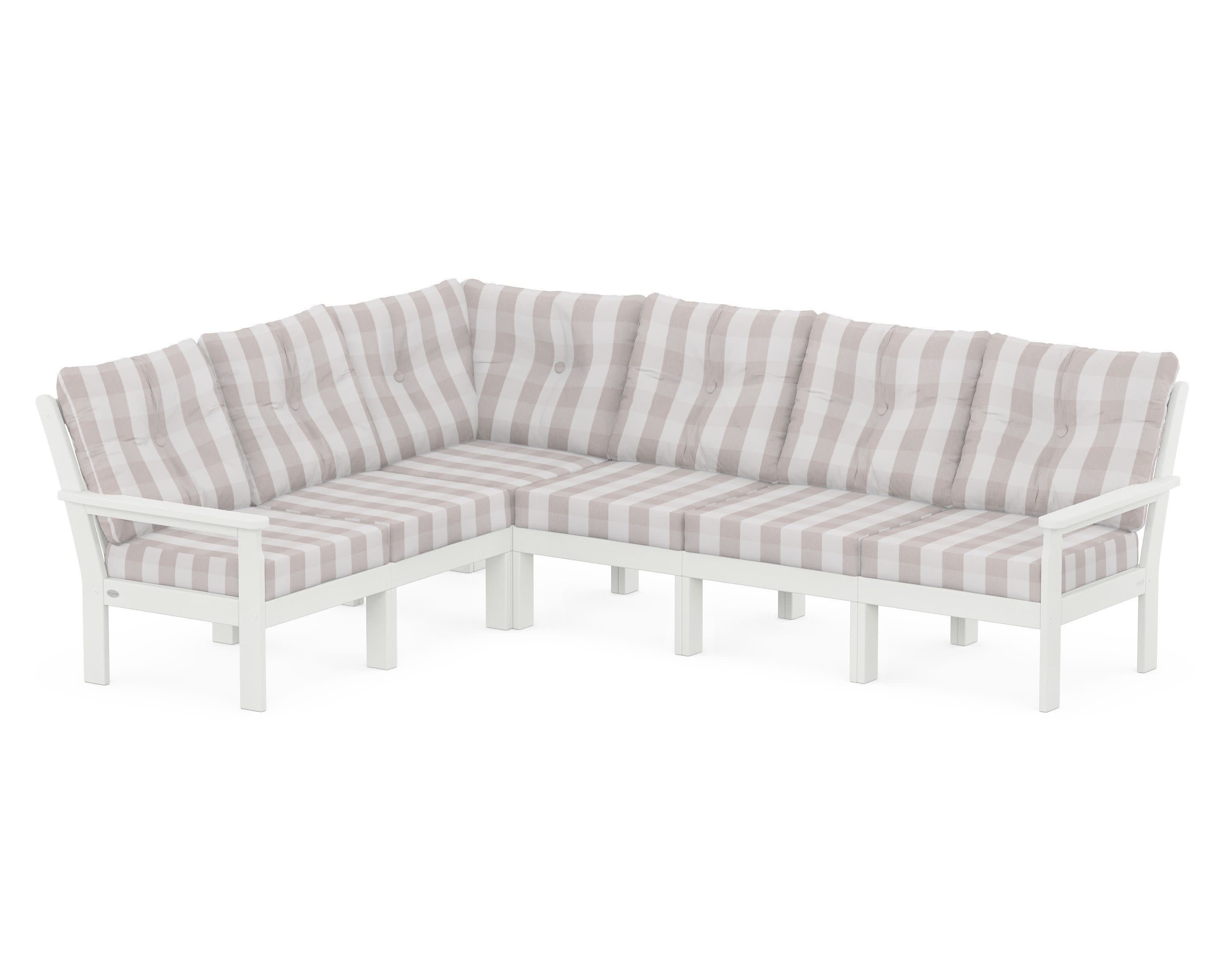Vineyard 6-Piece Sectional in Vintage White / Buffalo Plaid Dune Burlap