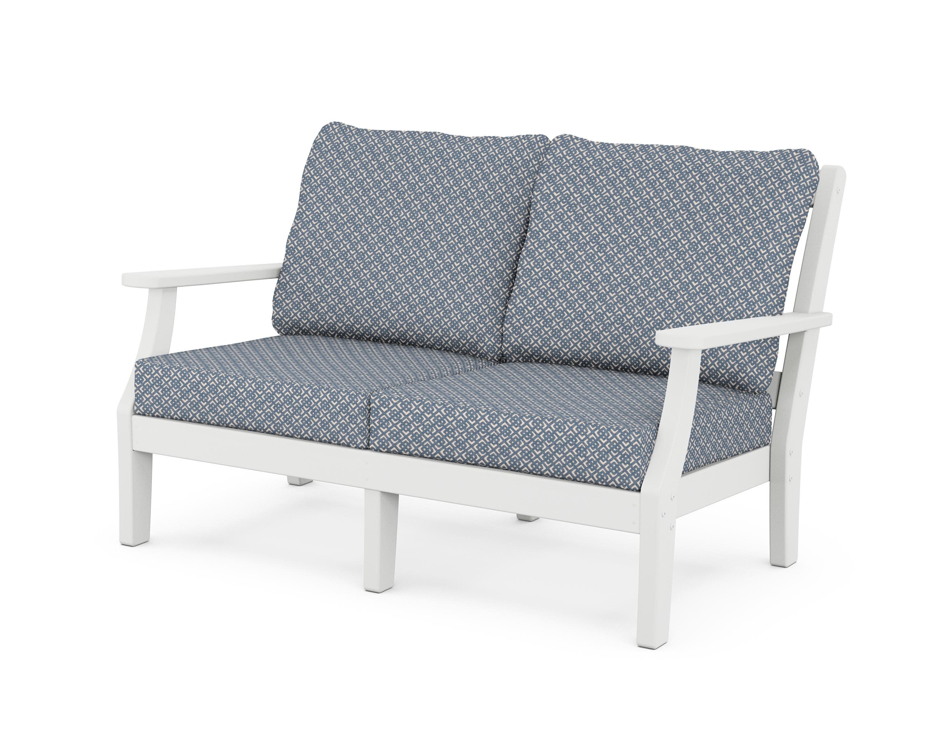 Chinoiserie Deep Seating Loveseat in White / Hopscotch