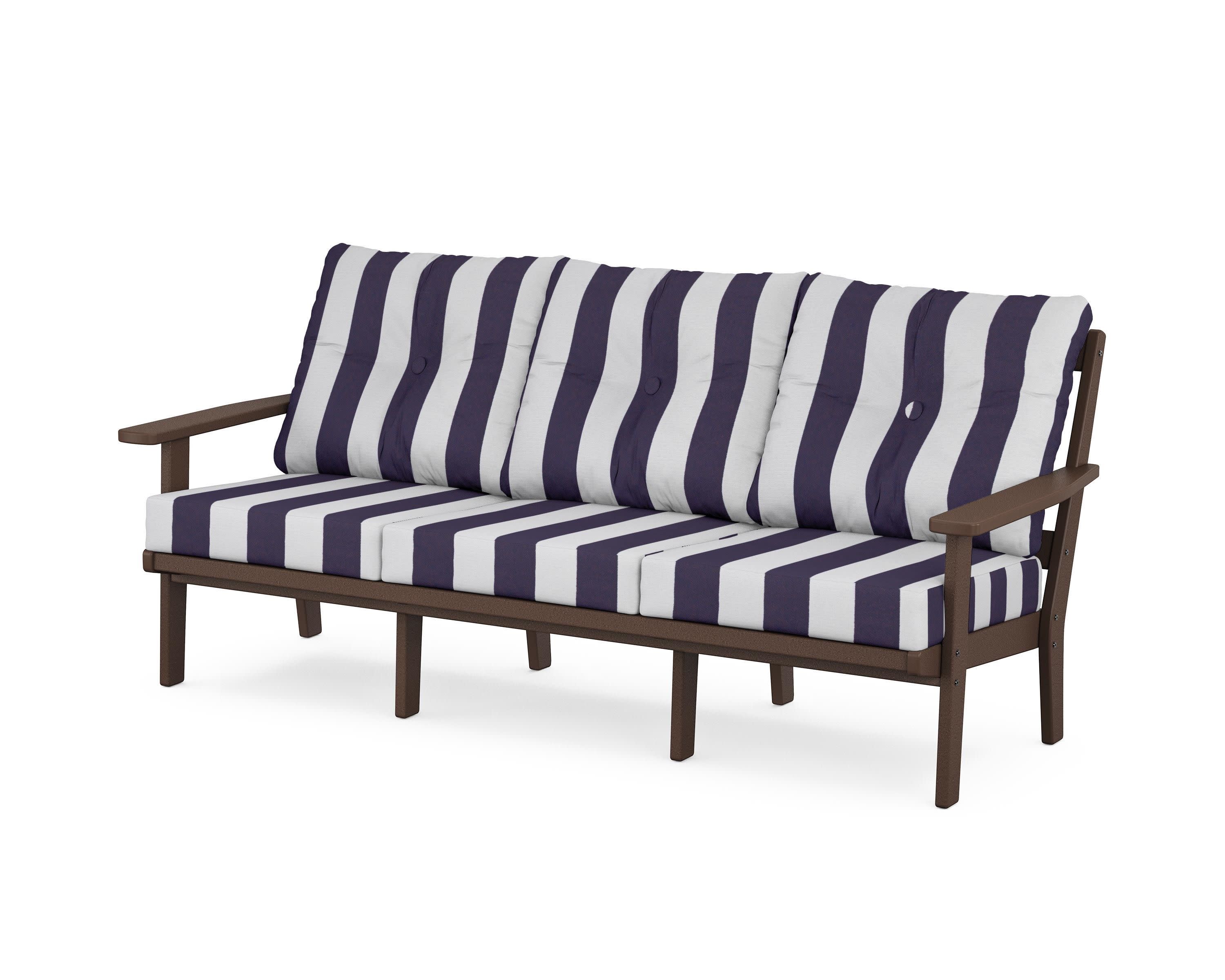 Oxford Deep Seating Sofa in Mahogany / Cabana Stripe Navy