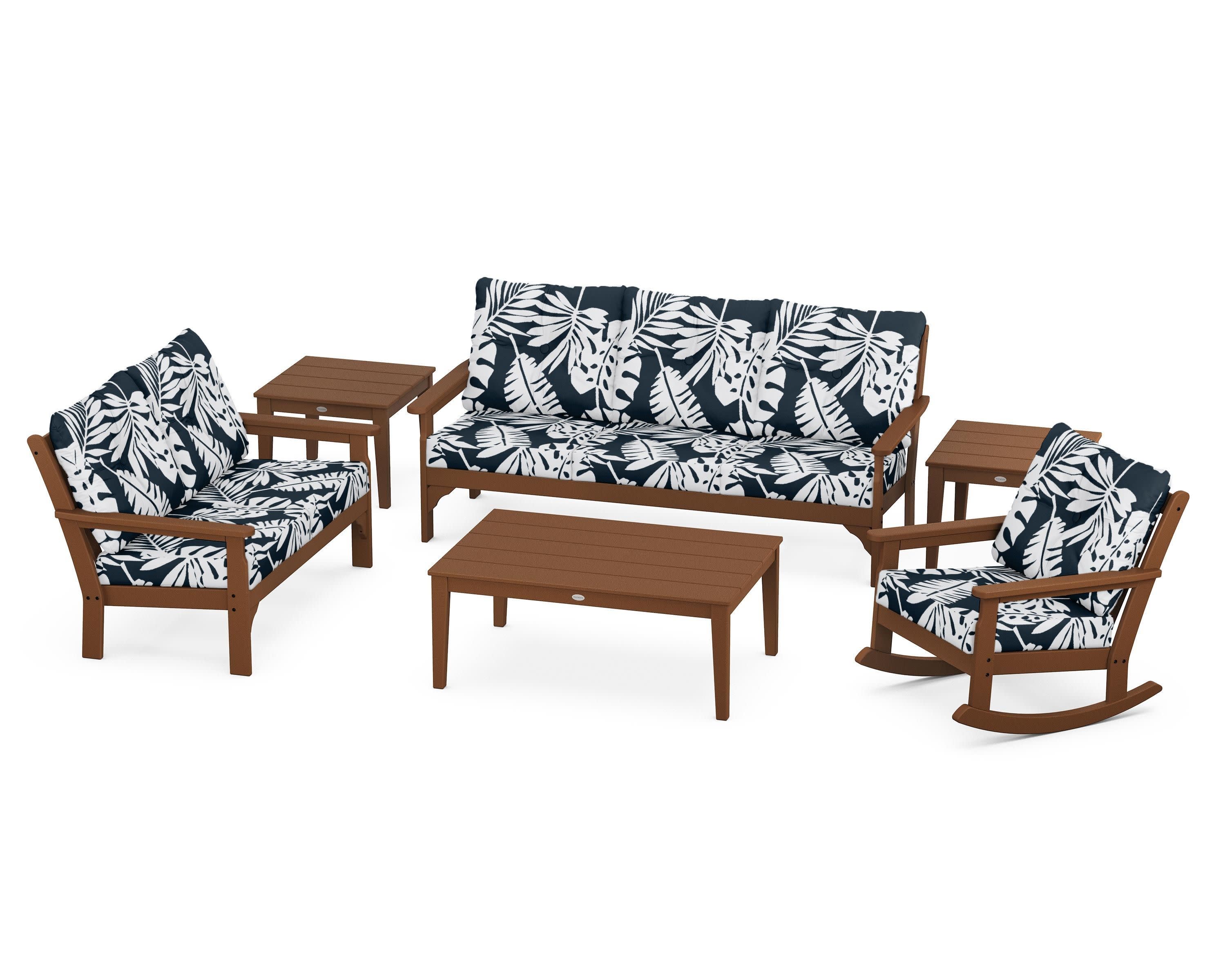 Vineyard 6-Piece Deep Seating Set in Teak / Leaf Marine Indigo