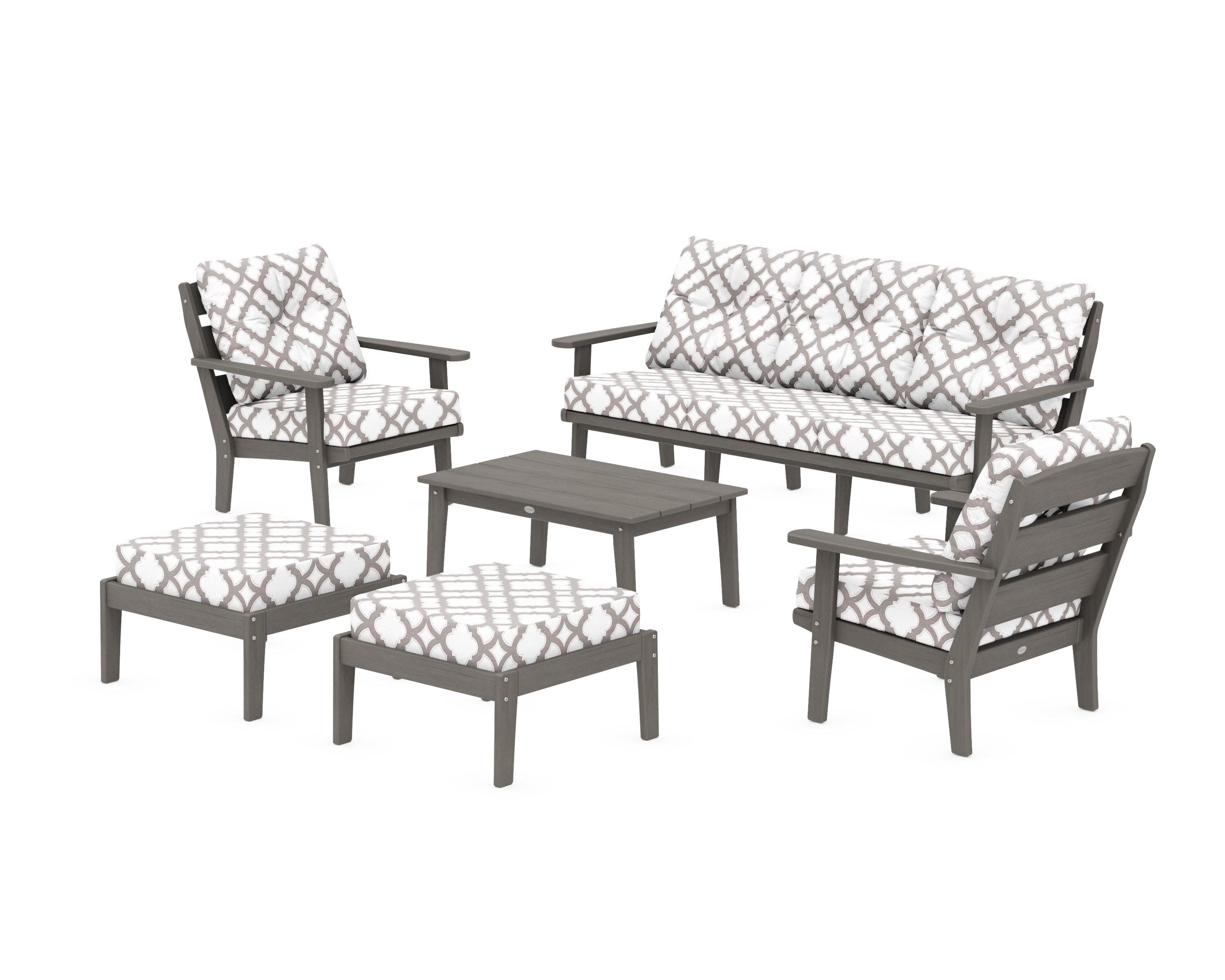 Lakeside 6-Piece Lounge Sofa Set in Driftwood / Trellis Grey Mist