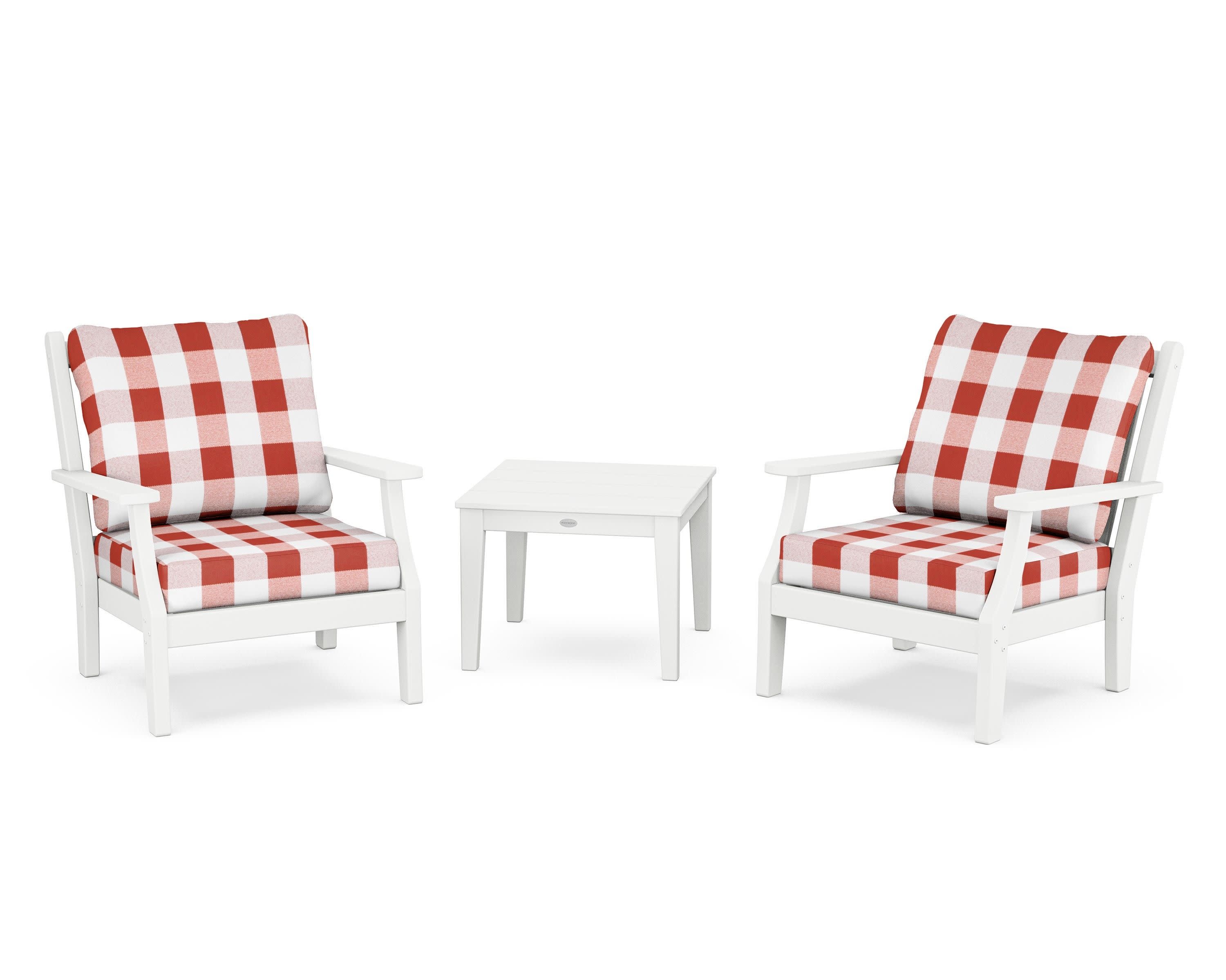 Wovendale 3-Piece Deep Seating Set in White / Buffalo Plaid Crimson