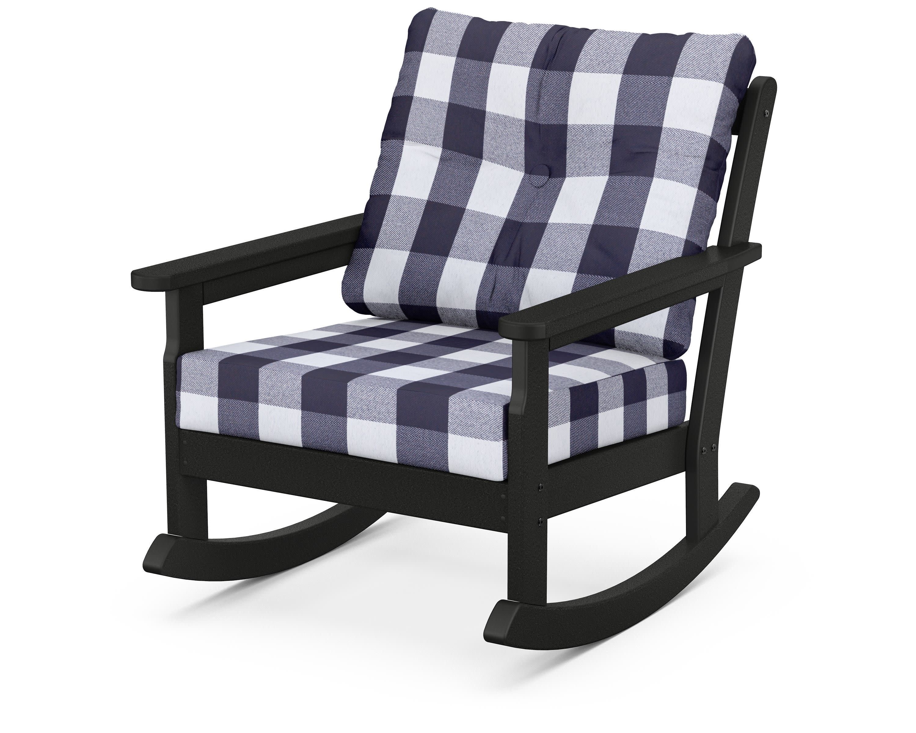 Vineyard Deep Seating Rocking Chair in Black / Buffalo Plaid Navy