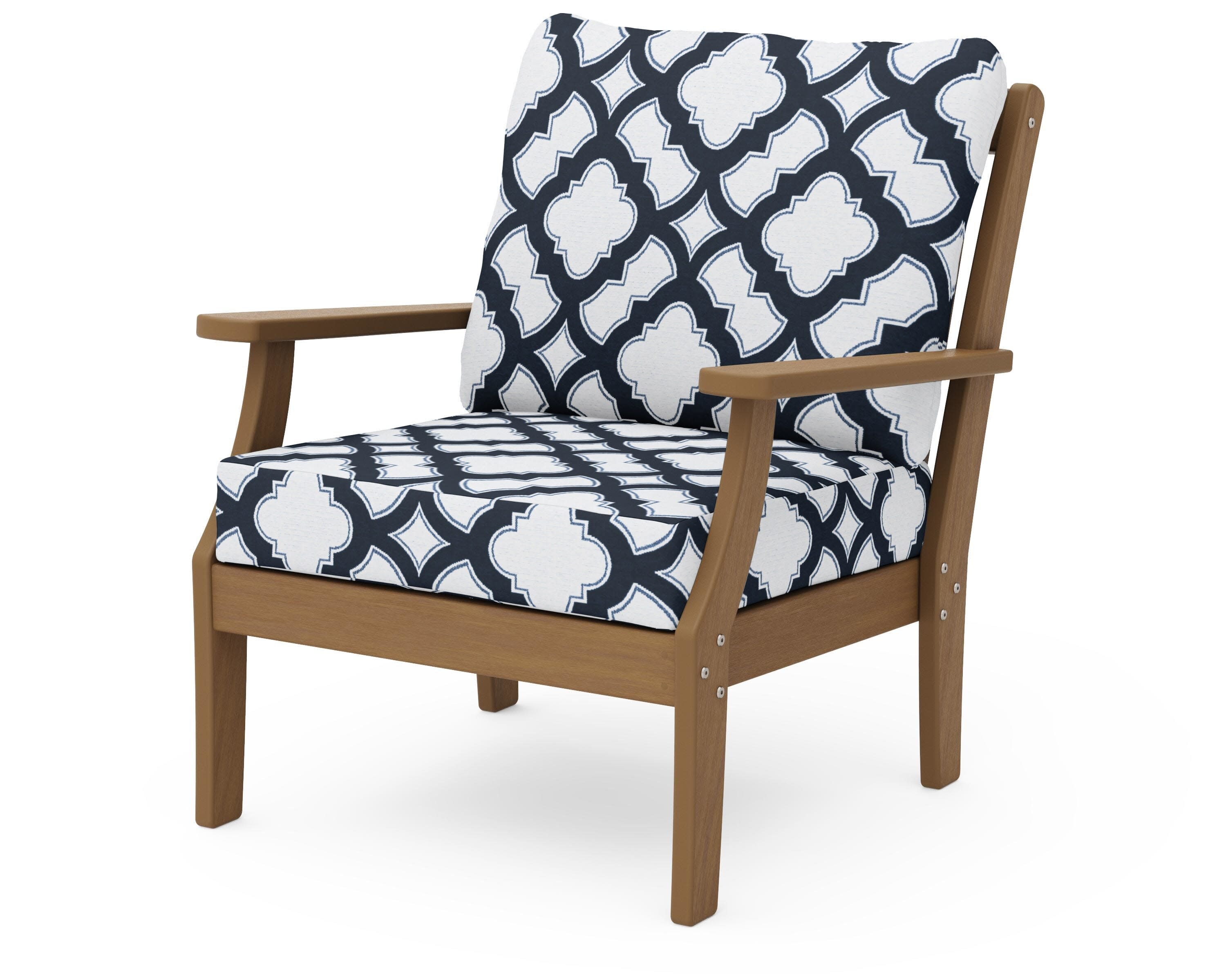 Braxton Deep Seating Chair in Natural / Trellis Marine Indigo