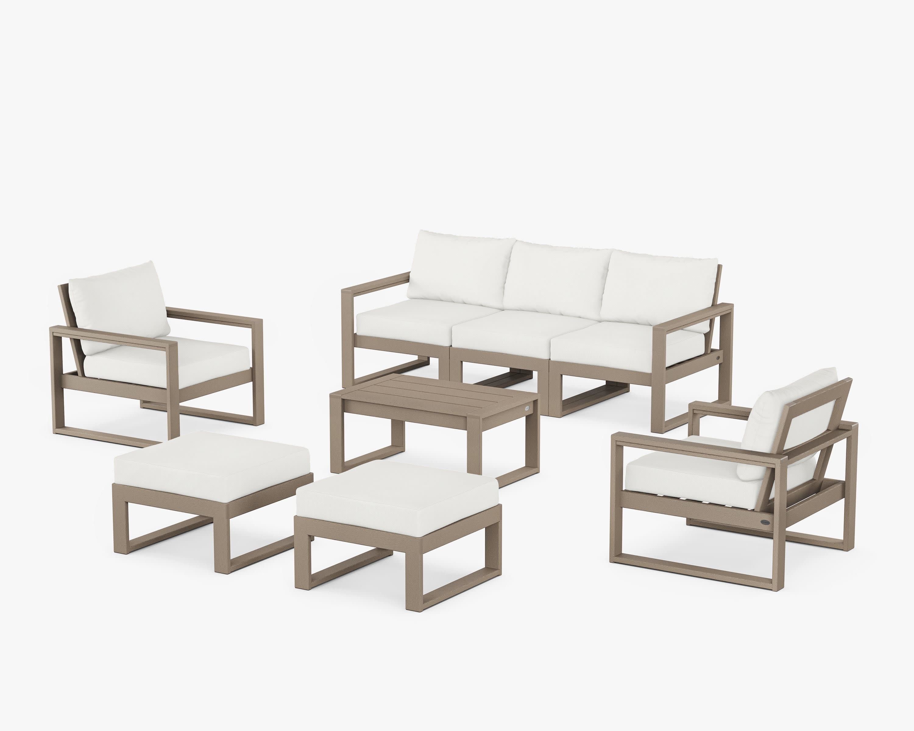 EDGE Sectional 8-Piece Lounge Sofa Set in Vintage Sahara / Natural Linen